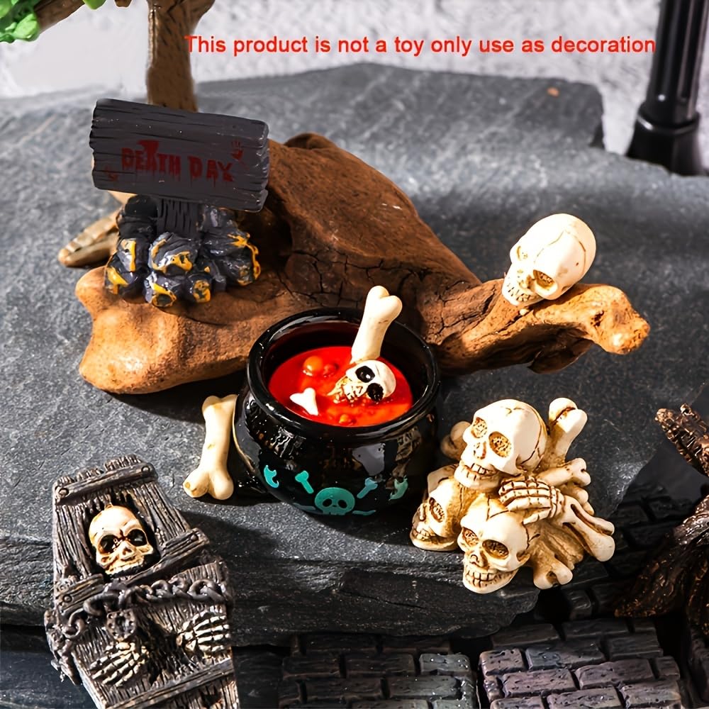 TUFREQ Halloween Resin Ornament Set -38pcs Mini Skull Head Mummy Ghost Day Horror Resin Decoration Home Desktop Creative Decoration Easter Gift