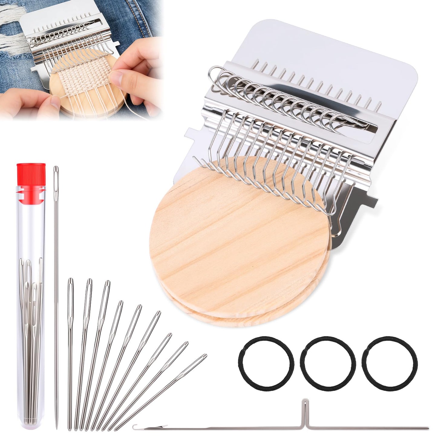 PatchMaker 2.0 Kit, Mini Portable Patch Darning Looms Kit, Patchwork Weaving Tool Set for Quickly Sewing Repair, Sewing, Knitting Kit for Beginners (14 Hooks)