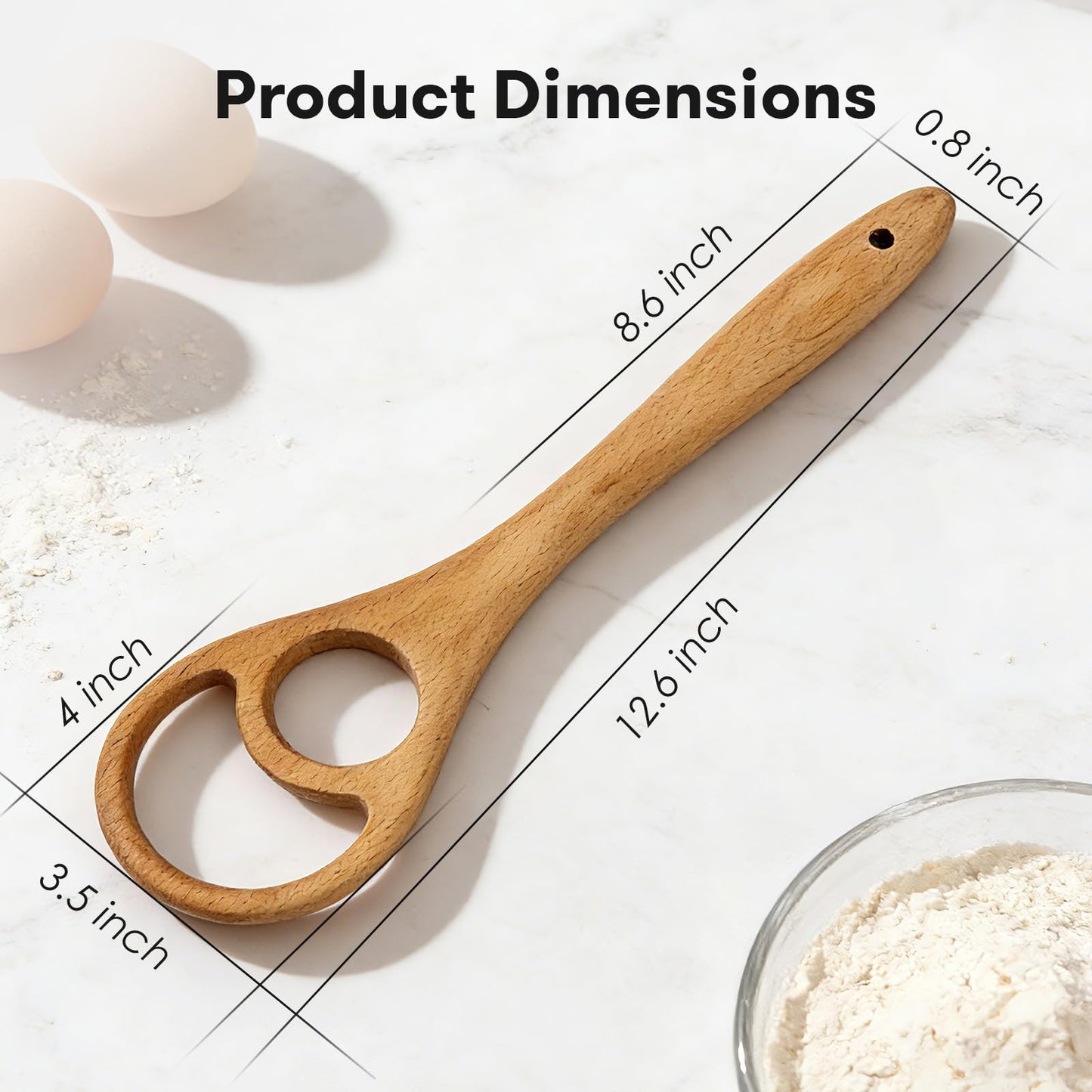 Drcomtruing Wooden Danish Dough Whisk - 12.6" Handcrafted Dutch Bread Whisk for Batter, Pizza Dough & Baking - Upgraded One-Piece Sourdough Whisk with Flow-Through Design-2 Pack
