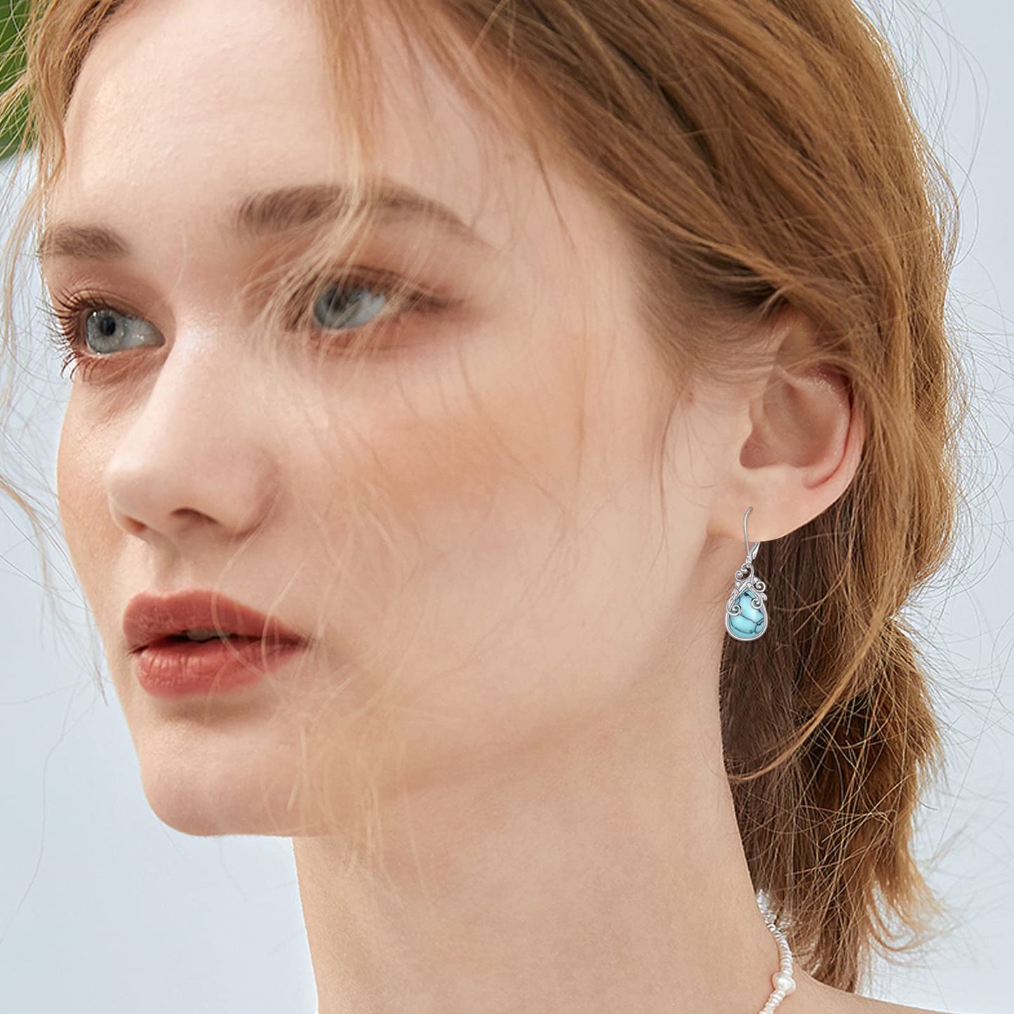 POPLYKE Turquoise Teardrop Drop Dangle Earrings Sterling Silver Leverback Earrings Bohemian Western Jewelry