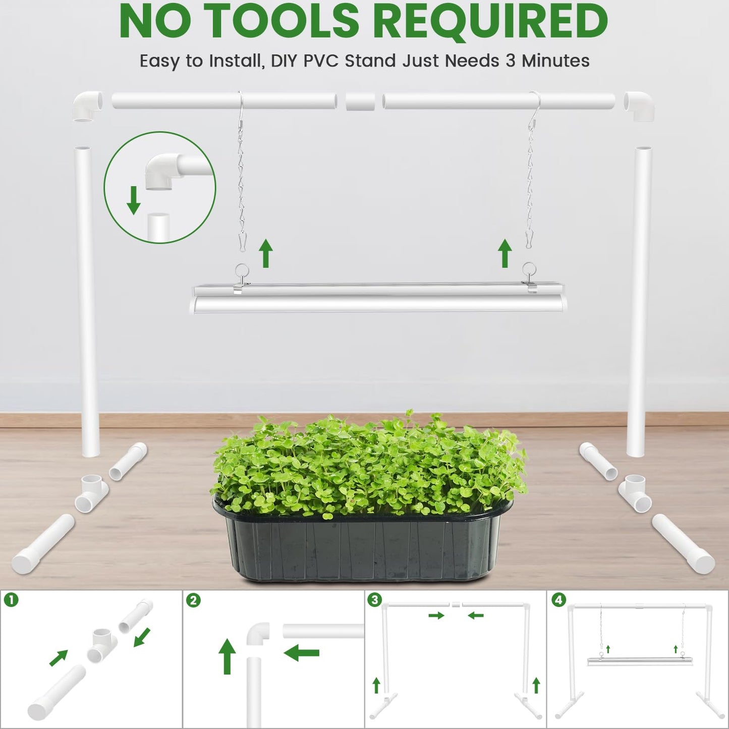 Wolezek Grow Lights for Seed Starting with 6/9/12H Timer, 2ft T5 144 LEDs Full Spectrum Grow Light Seedling with Stand for Indoor Plants, 32W High Output Seed Starter Light Kit, Height Adjustable