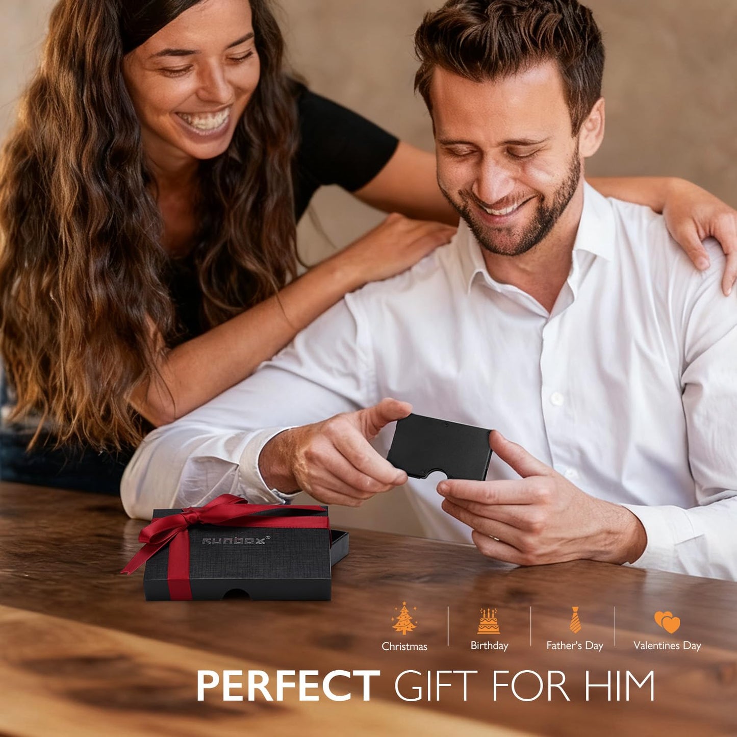 RUNBOX Slim Wallet for Men - RFID Blocking Metal Card Holder with Money Clip,Minimalist Thin Front Pocket Wallet, Holds 15 Cards,Gifts for Men,Men's Accessories