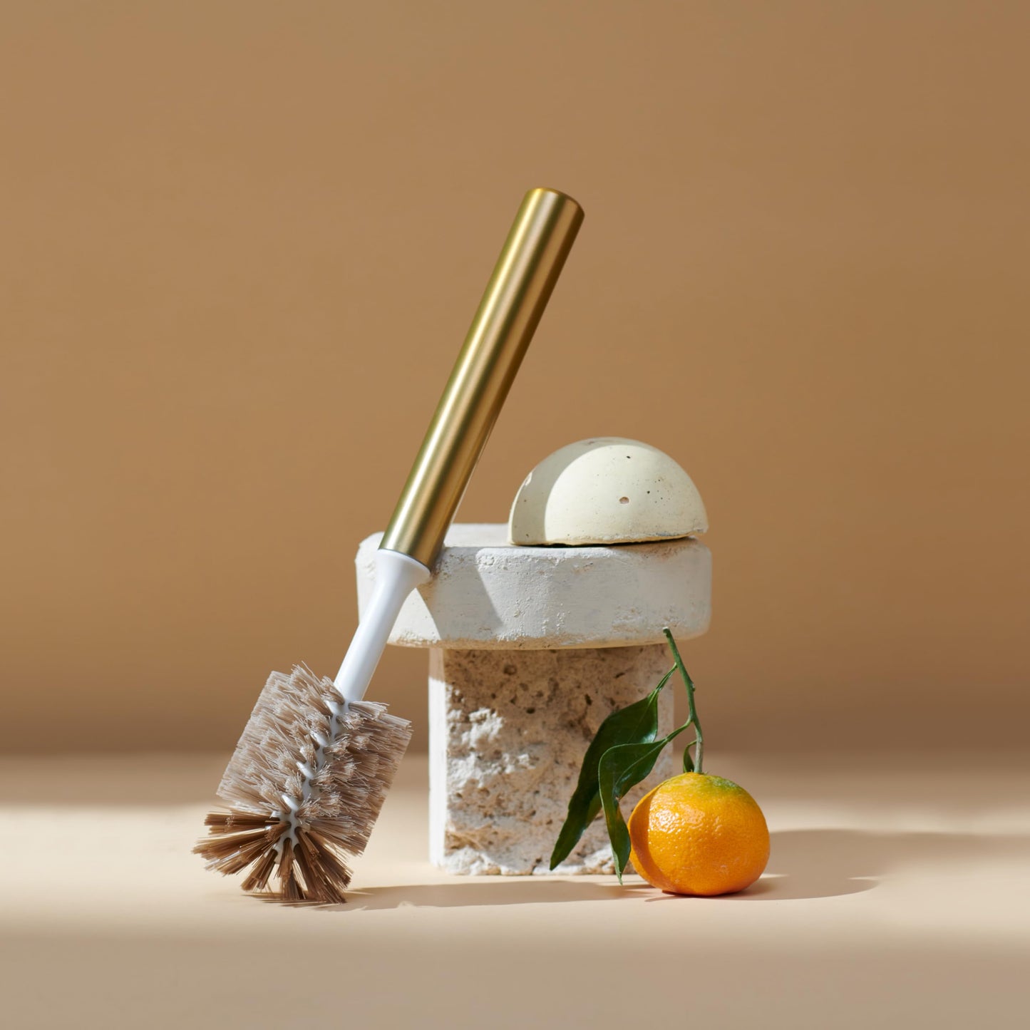 Curio Home Goods Ionic Bottle Brush, Magnetized to Stand Upright, Stainless Steel with Replaceable Head, Brass/Gold