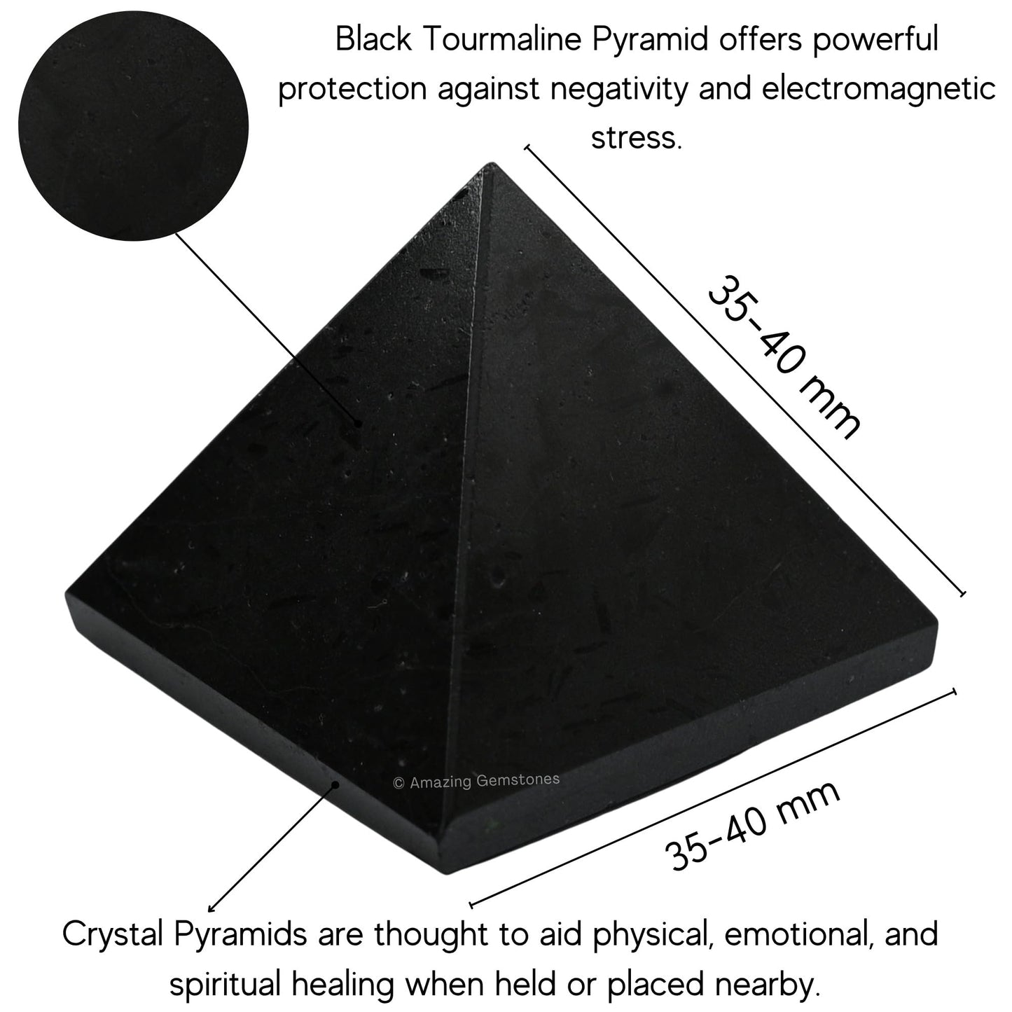 Amazing Gemstone Black Tourmaline Pyramid Crystal Healing Stones - 1.5" Great Pyramid Figurine of Natural Stone Pyramid for Meditation, Reiki, Chakra Balancing and Crystal Pyramids Grid