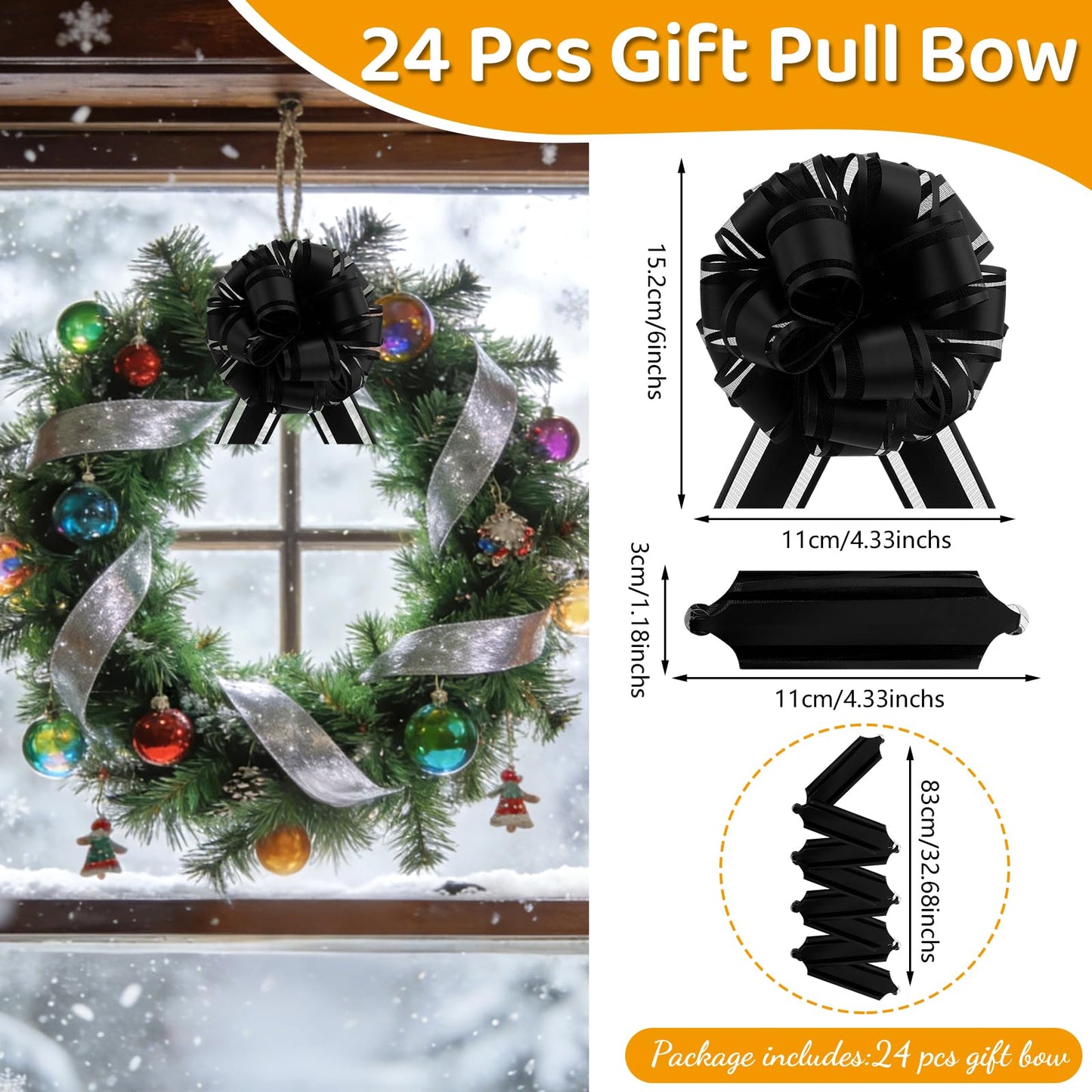 OULOVECO 24pcs Black Pull Bow for Gift Wrapping Basket Xmas Matte Gift Bows Presents Wrap Ribbon Bow for Christmas tree ornament Wine Bottles Bouquet Flower Valentine's Day Party Decor(Black-CC)