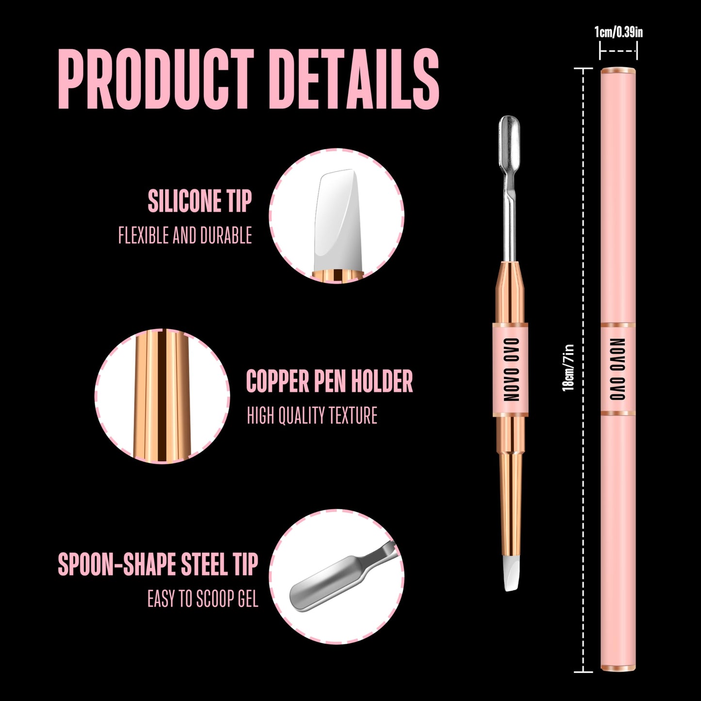 NOVO OVO 2 PCS Double End Multiple Use Nail Pen Brush Kit for Poly Gel Nail Dual Forms, Anti-stick PolyGel & Builder Manicure Pedicure Extension, For Hand and Toe Nails Tool Salon DIY Home