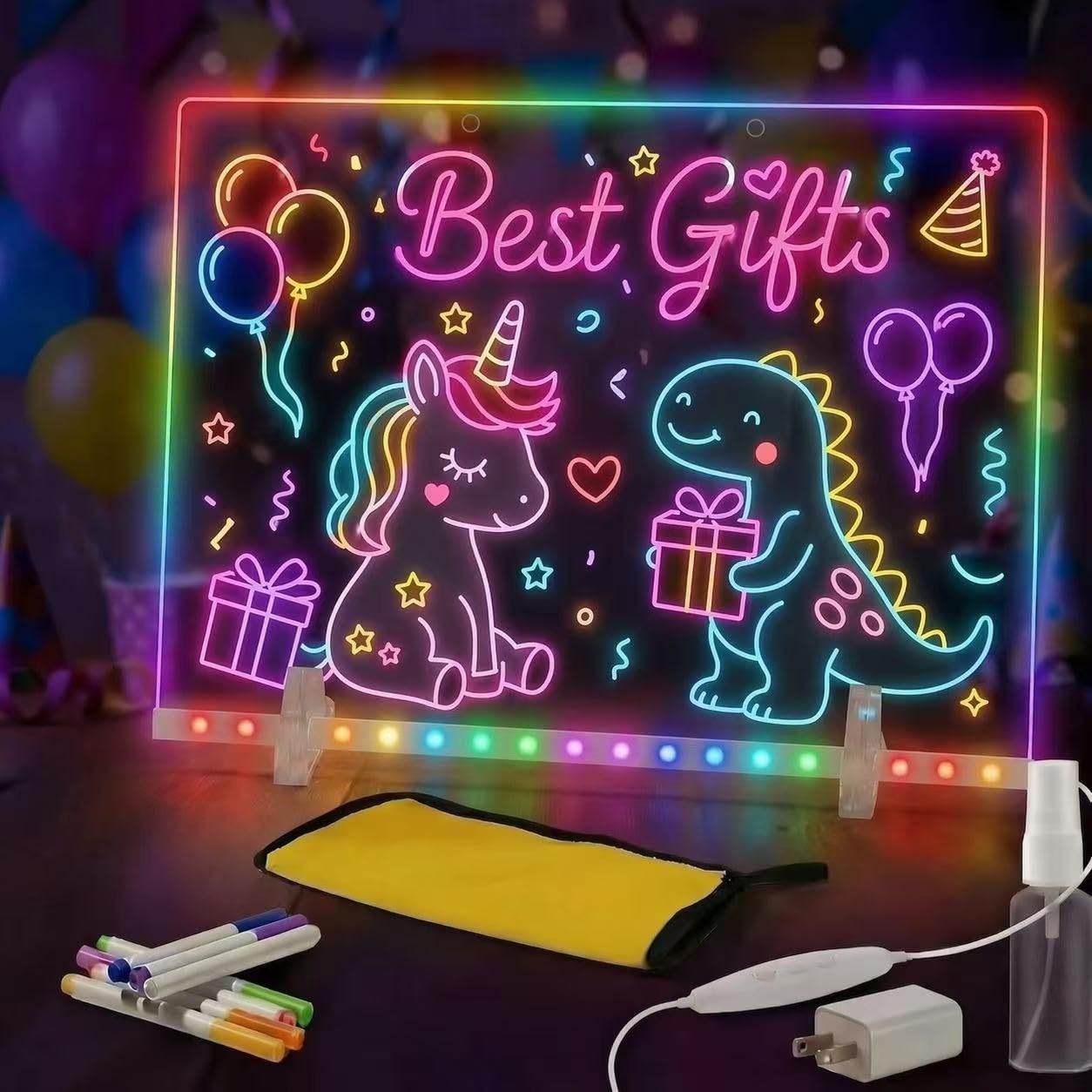 Lumiboard Led Drawing Board 7 Colors, Light Up Cosmody Drawing Board, Glowing Acrylic Dry Erase Board, Easter Basket Stuffers,Easter Egg Fillers Gifts Kids Girls Boy Teens(14.25")