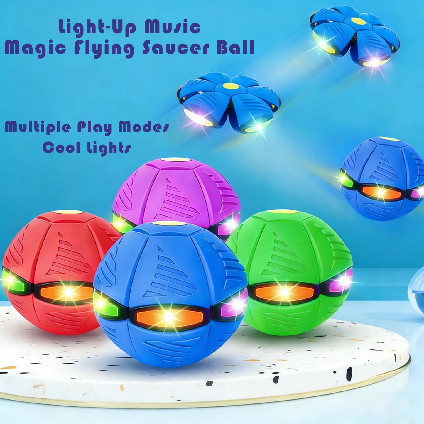 Schythely Magic Meta Ball with 6 LED Lights, Dual Form Freely Switchable Magic Bouncing Ball for Kids for Indoor & Outdoor (Blue)
