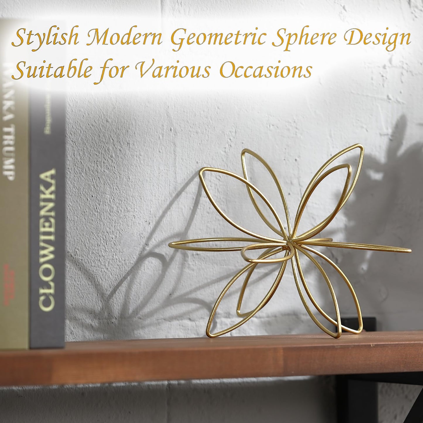 MOCOME 8" Gold Decorative Sphere, Metal Floral Tabletop Sculpture, Abstract Tabletop Decorative Ball for Home Metal Sphere Decor