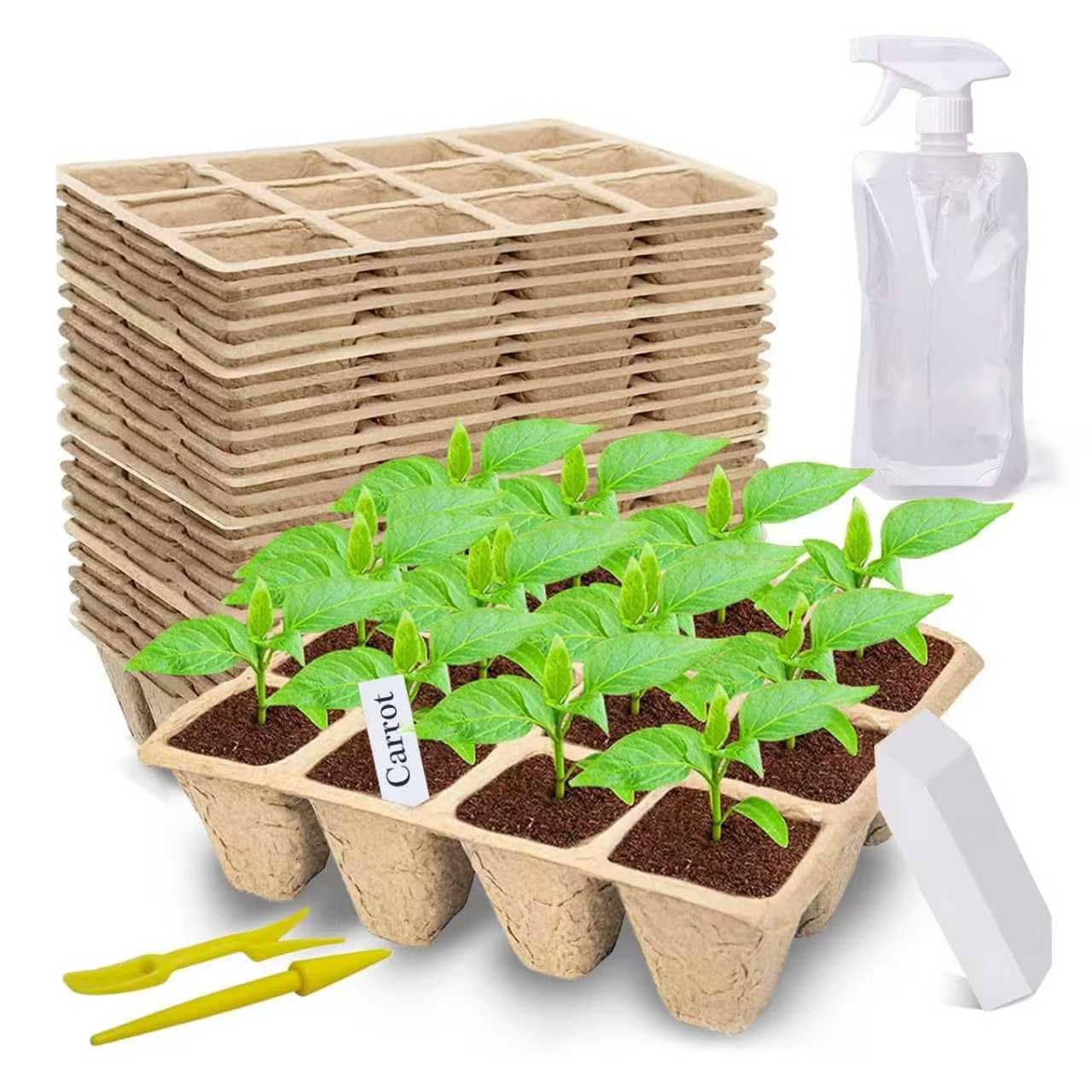 Doubleggs 240 Cells Seed Starter Tray, 20 Pack Biodegradable Peat Pots with 200 Labels, Plant Starter Kit for Seedlings