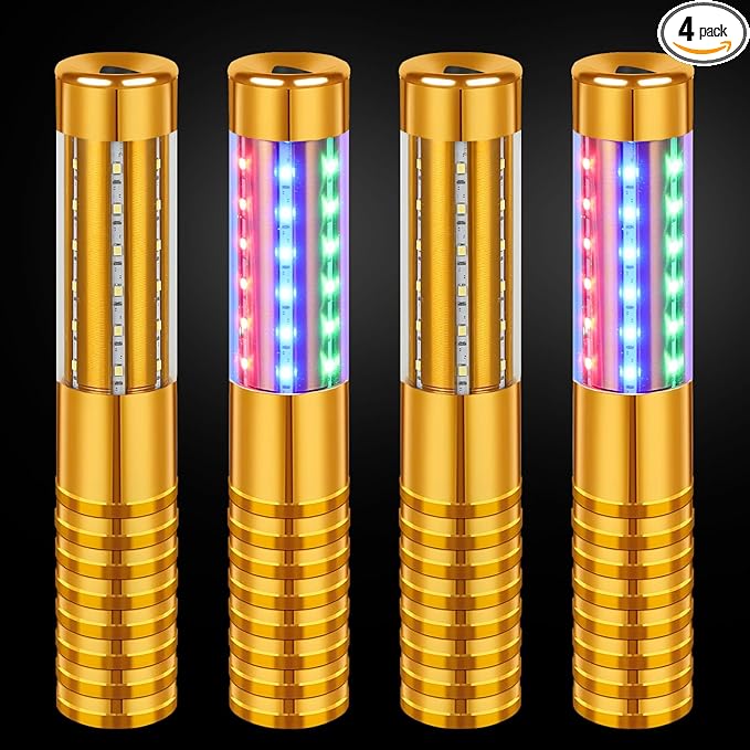 4 Pieces RGB LED Strobe Baton Light Rechargeable Bottle Service Sparklers Stick Reusable Champagne Bottle Handheld LED for Club Stage Nightclub Party Concert Event Bar Outdoor - Gold