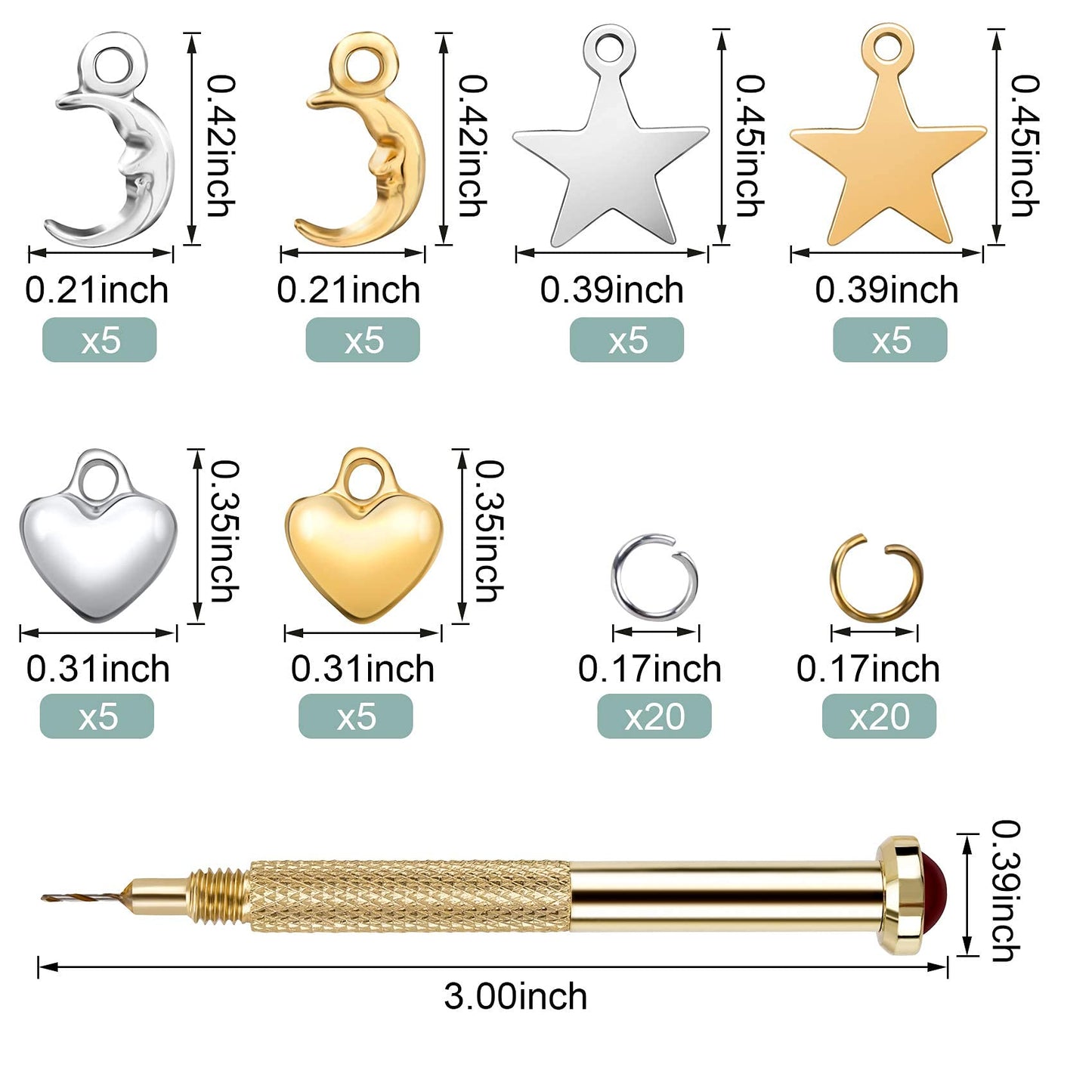 PAGOW 71 PCS Dangle Nail Art Charms, Nail Jewelry Rings with Nail Piercing Tool Hand Drill for Tips, Acrylic, Gels and Decorations