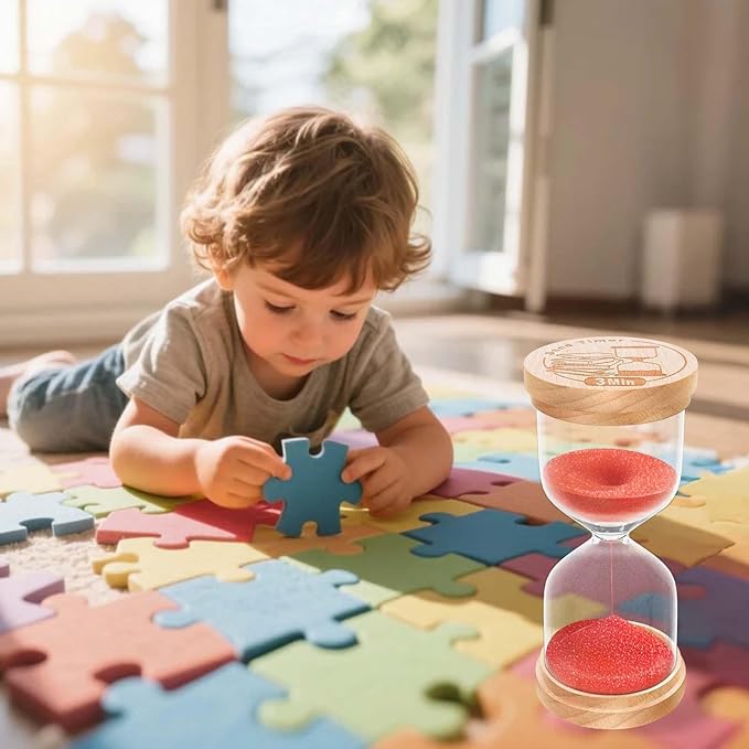 10 Minute Sand Timer, Wooden Hourglass Sand Clock, Small Wood Red 10 Min Hour Glass, Sandglass for Brushing Teeth, Reloj De Arena, Classroom, Game, Kitchen, Home, Office