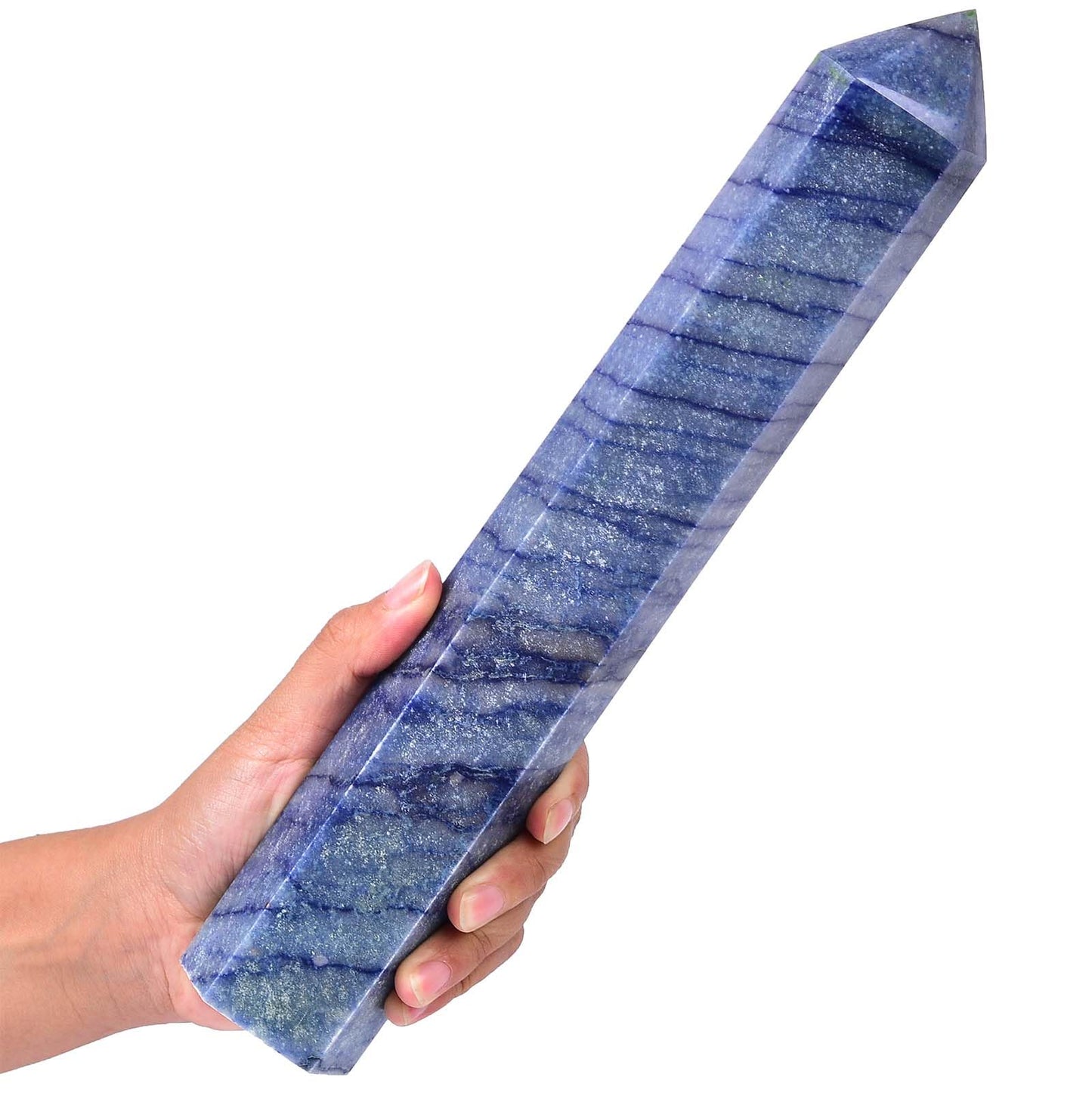AMOYSTONE Extra Large Healing Crystal Obelisk Tower Blue Aventurine Point Wand Crystal Decor Reiki 2.2-2.6 LBS