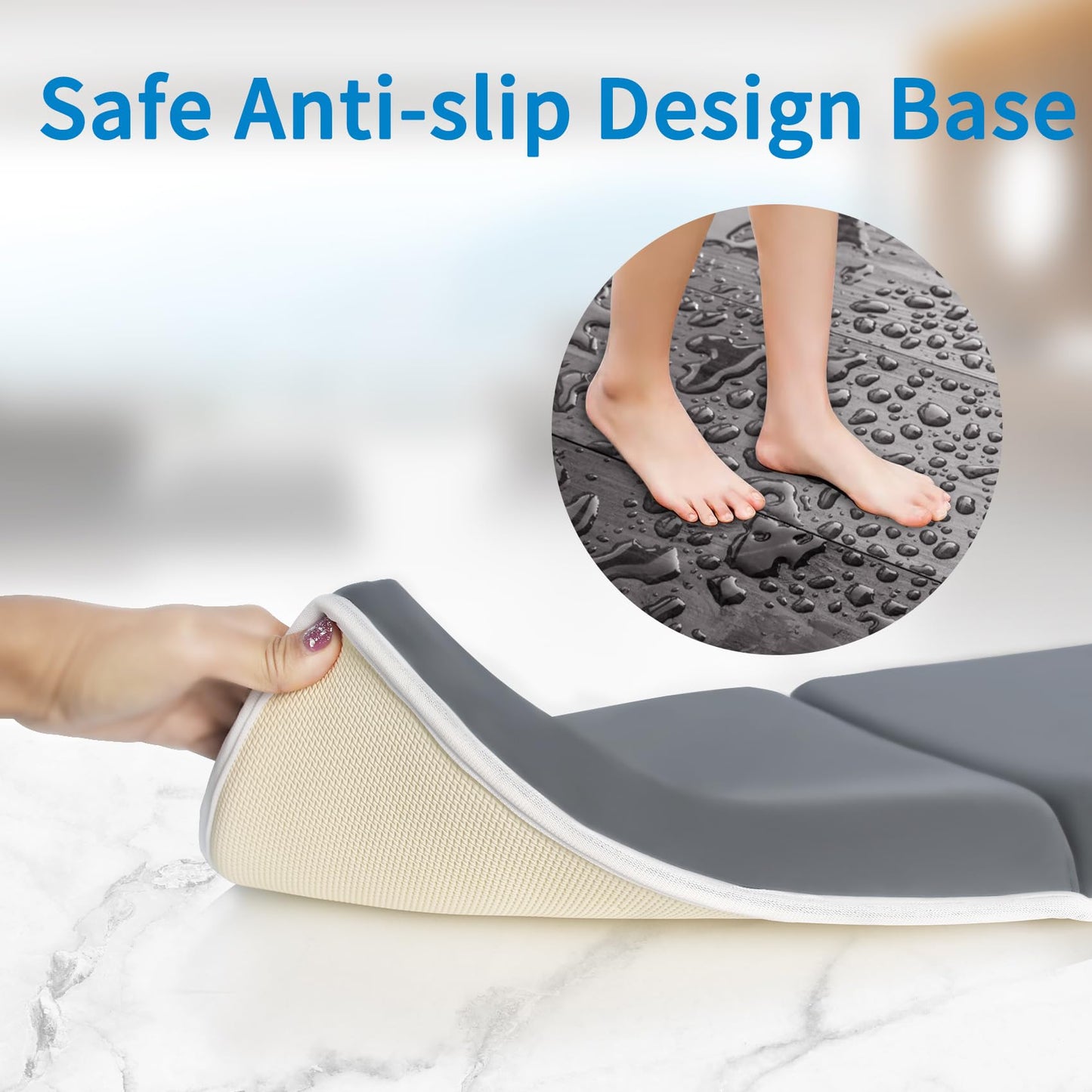 JJGoo Bath Kneeler with Elbow Rest Pad Set, 1.5 inch Kneeling Pad Mat for Bathtub Baby Bathing Parents, Painless Foam Mat with Toy Organizer Pockets, Non-Slip for Baby and Toddler Bathing，Dark Grey