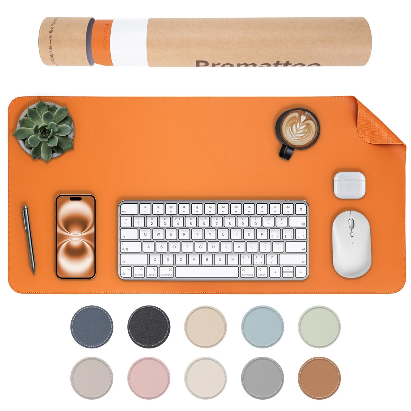 PROMATTOO Oversized Non-Slip Desk Pad Protector with Premium Gift Box – Vegan Leather Waterproof Laptop Mat for Keyboard & Mouse, Grips Desk Firmly – Large Office Pad – Sunset Orange