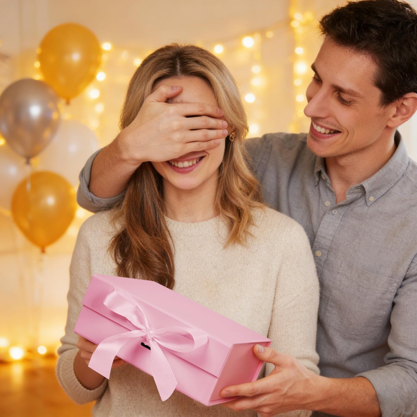 Aimyoo 5 Pack Pink Gift Box with Ribbon, 8.6x6.7x3.4 inch Groomsman Proposal Box for Presents with Magnetic Closure Lids, Rectangle Collapsible Luxury Box for Wedding, Christmas, Halloween, Birthday