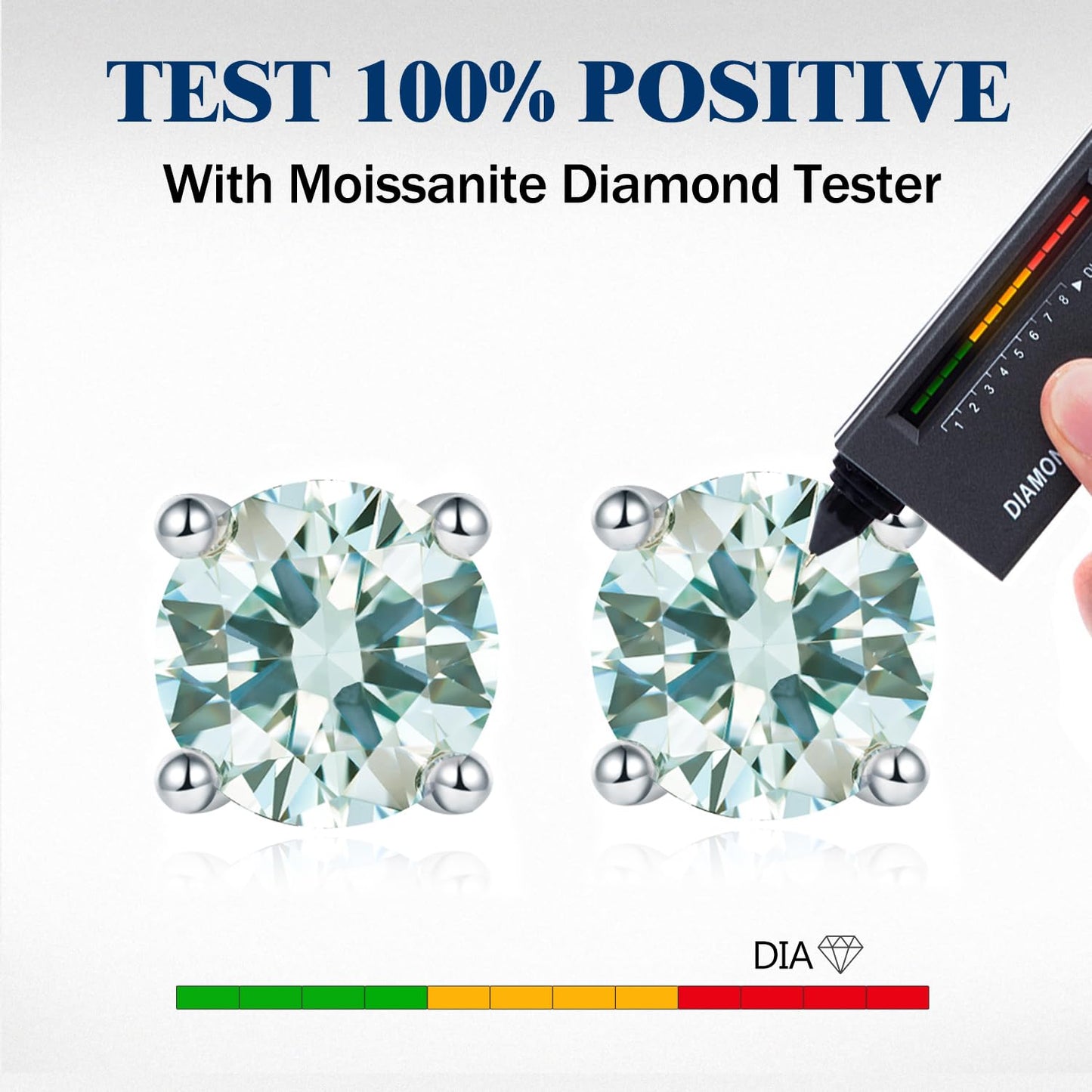 YODEWA Moissanite Stud Earrings for Women 925 Sterling Silver Hypoallergenic Butterfly Back 1 Pair DEF Color Lab Created Brilliant Round Moissanite Earrings (Blue 2CT)