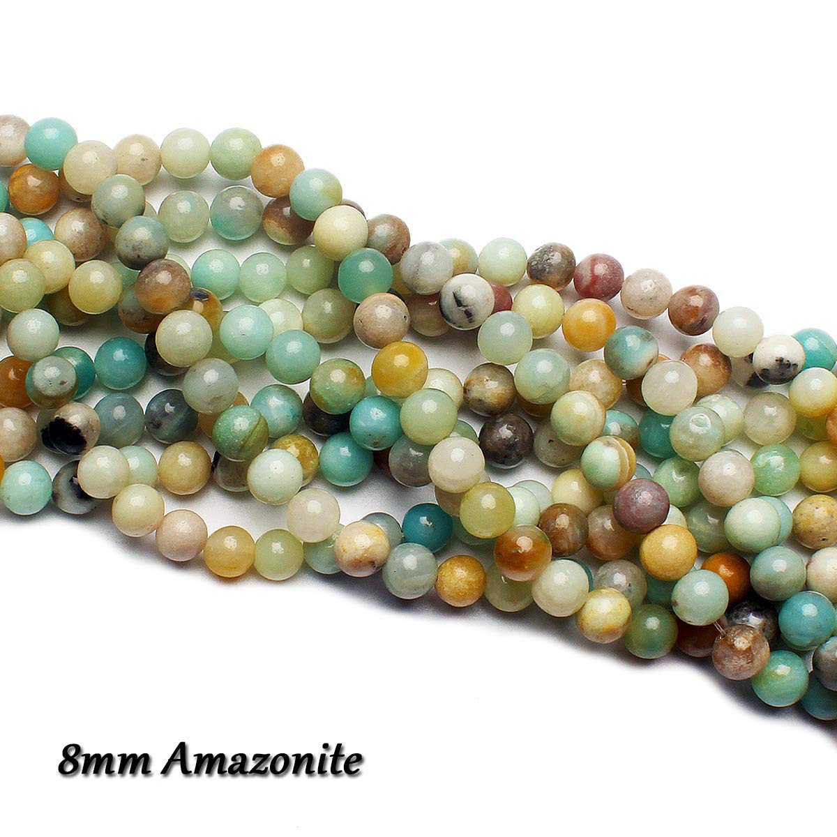 70PCS Natural 8MM Healing Gemstone, Amazonite Energy Stone Round Loose Beads, Semi-Precious Crystal Beads with Free Elastic String for Jewelry Making DIY