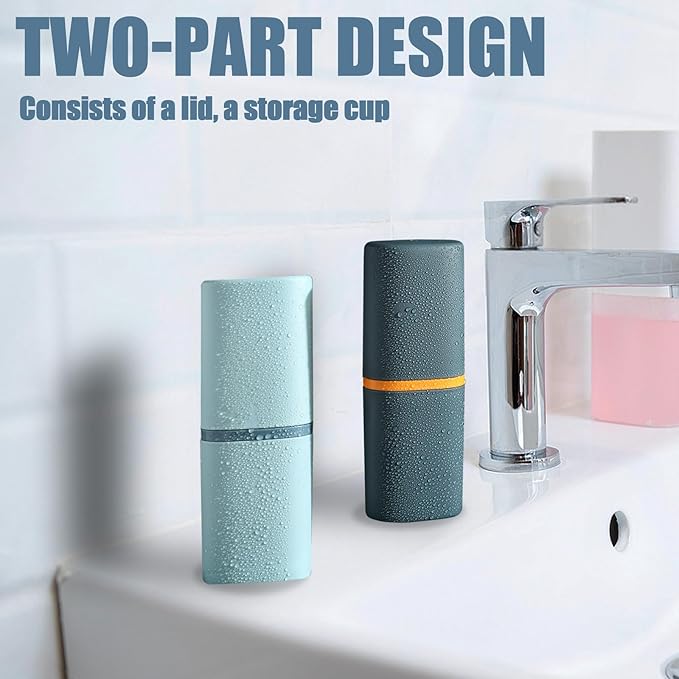Huakaile 2 Pack Plastic Travel Toothbrush Holder, Portable Toothbrush Cup with Cover, Toothbrush Case Box Toothpaste Container for Storage Organizer Bathroom Camping (Dark Green, Blue)