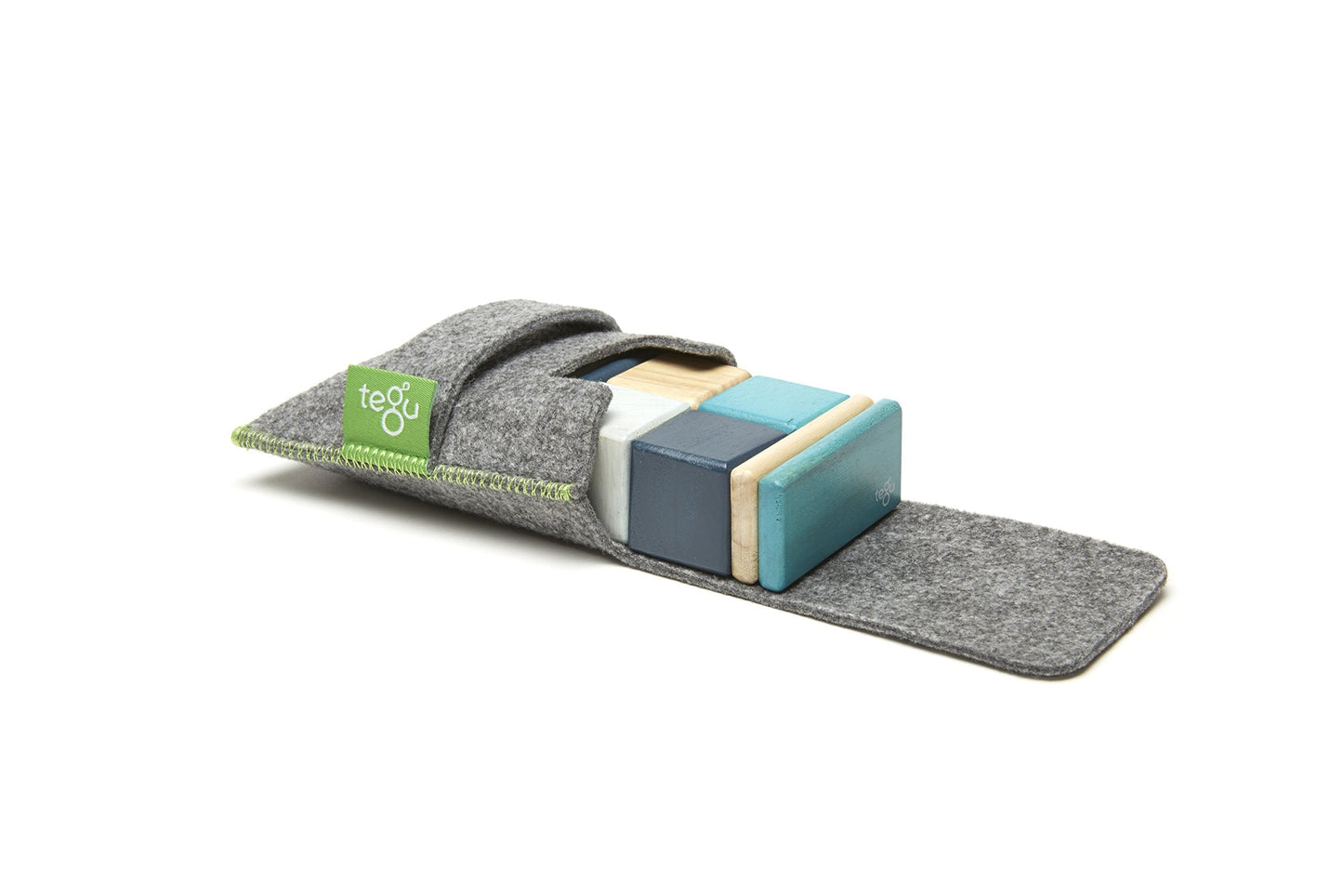 8 Piece Tegu Pocket Pouch Magnetic Wooden Block Set, Blue