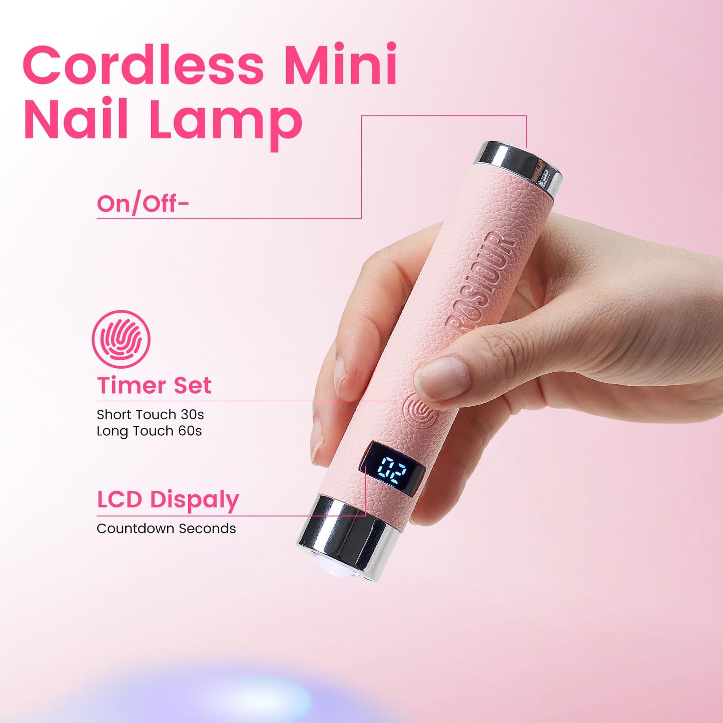 Rosiour Mini U/V Lamp for Gel Nails- Rechargeable Handheld Nail U V Led Curing Light with Stand- Flash Cure Fast Dry U/V Lamp with Auto Sensor for Home Manicure and Salon (Pink)