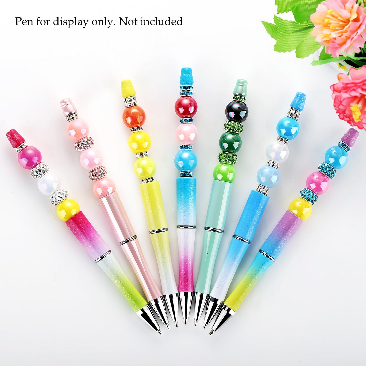 Funtopia 290pcs Beads for Pens, 14mm Focal Beads Pen Making Kit for Keychains Beadable Pens, Rainbow Chunky Bubblegum Acrylic Beads with Rhinestone Rondelle Spacer Bead for DIY Craft Supplies
