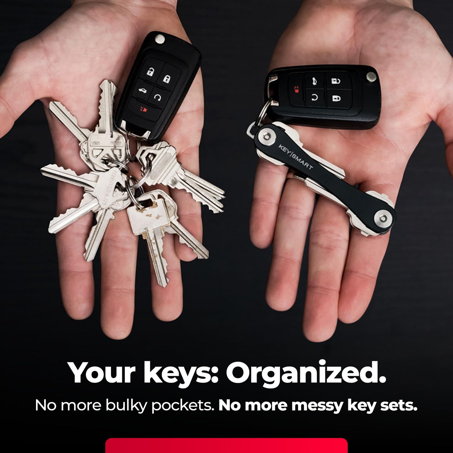 KeySmart Flex - Key Holder for Keychain, Compact Key Organizer for Key Chain, Minimalist Clutter-Free EDC Keychains Key Ring, Black 2-Pack, 8 Keys