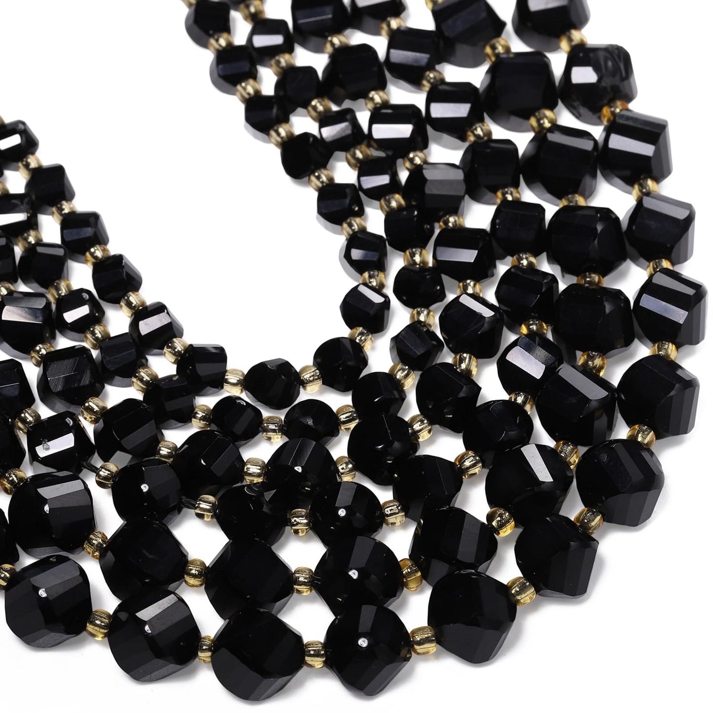 Yochus 42pcs Natural Black Tourmaline Stone Beads for Bracelet，2strands 6mm Facted Twist Loose Gemstone Beads for Jewelry Making DIY Craft Necklace Earring