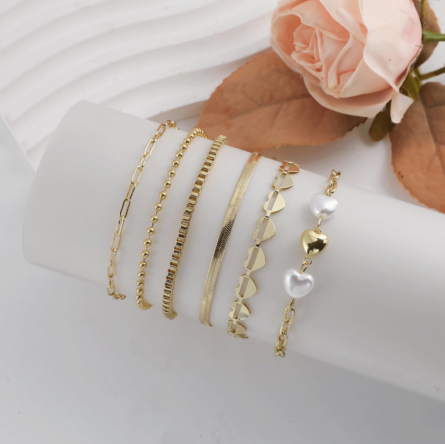 Amicon Gold Bracelets for Women,Dainty 14K Gold Plated Stack Set Trendy Stackable non tarnish Paperclip Chain Bracelets Gold Jewelry Sets Gifts for Women