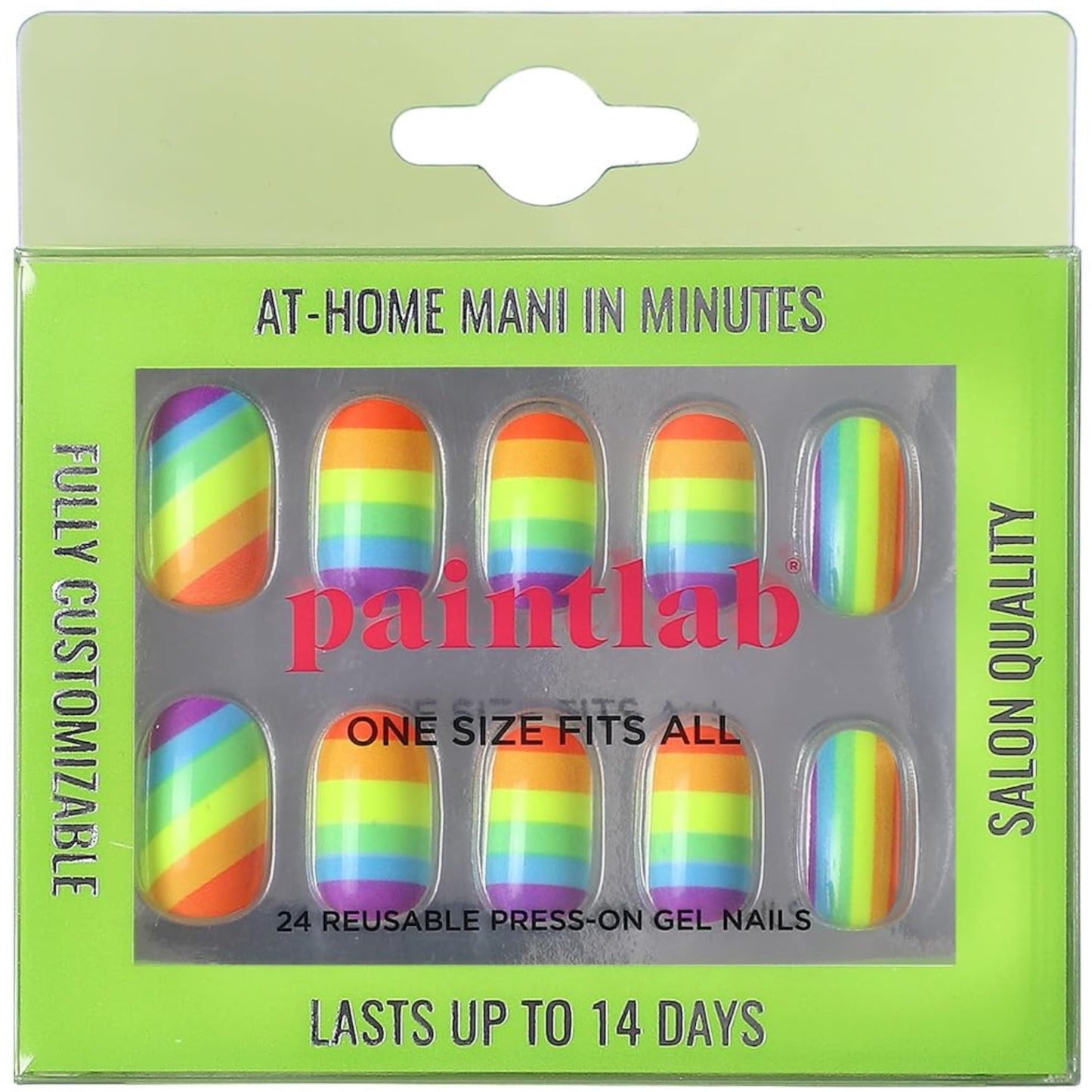 PaintLab Press-On Nails Manicure Kit, Love is Love, 24-Piece Set, Long-Lasting Fake Nails with Glue, File, Prep Pad & Cuticle Stick