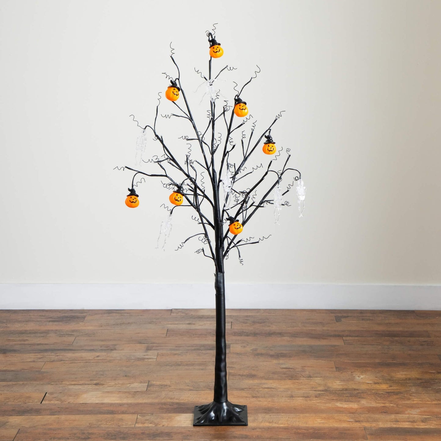 Nearly Natural 5ft Pre-Lit Halloween Pumpkins and Skulls Ornament Tree with 72 Warm White LED Lights