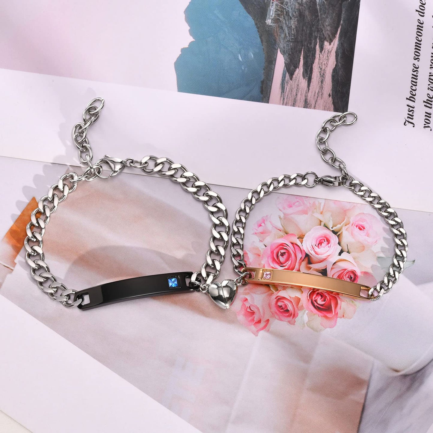 MEALGUET His Hers Matching Couple Bracelets - Personalized Curb Chain Couples Bracelets for him her, Customized Gift, Adjustable Link Bracelet for Lover BFF for Valentine Day