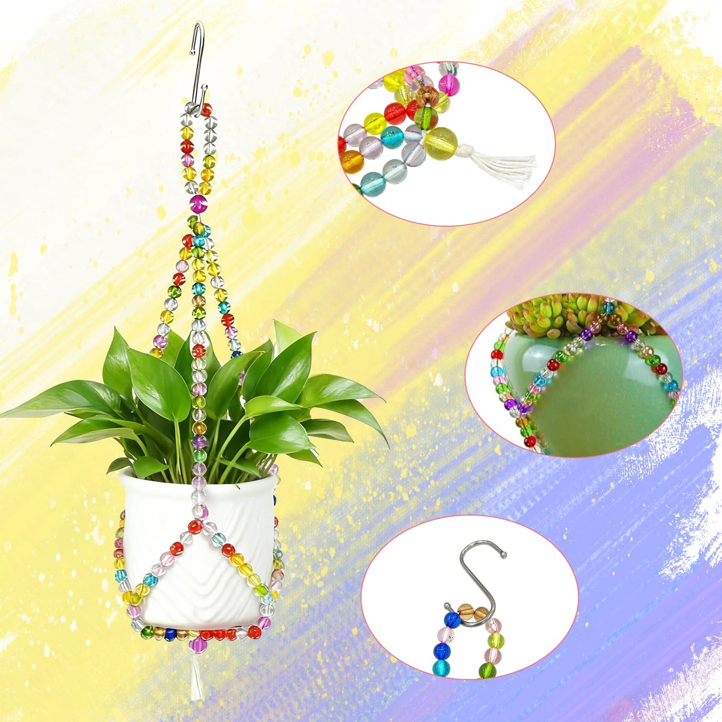 FALESHOS 2 Pack Macrame Plant Hangers with 2 Hooks, 17.9inch/16.7inch Bead Hanging Planter for Indoor Outdoor Bohemian Home Garden Decor