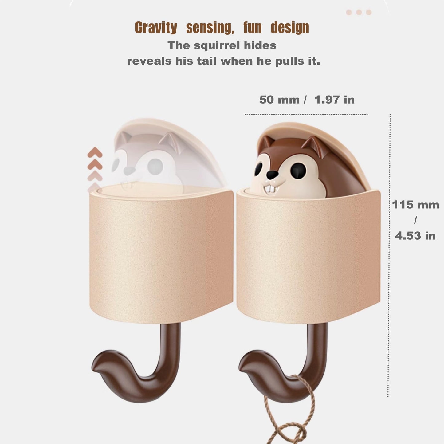 GCFTIFF 2 Pcs Creative Squirrel Cute Pet Key Holder wall Mount, Keychain Command Hooks,siding Hooks,Hook for Coat, Scarf, Hat, Towel, Bag, Utility Hook for Wall Hanging Decorations (Coffee&Gray)