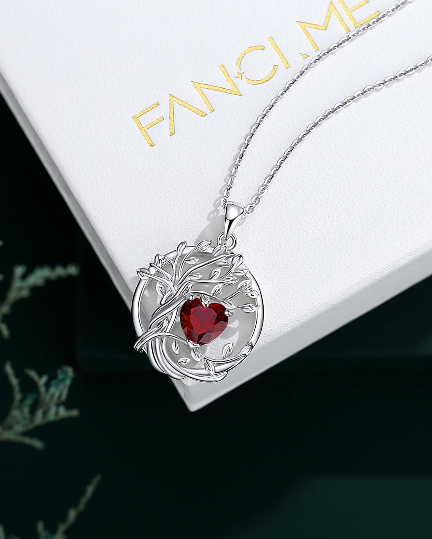 FANCIME Tree of life Birthstone necklace for women Sterling Silver Tree Jewelry Garnet Pendant January Birthstone Necklace Red Gemstone Anniversary Birthday Mothers Day Gifts for Wife Her