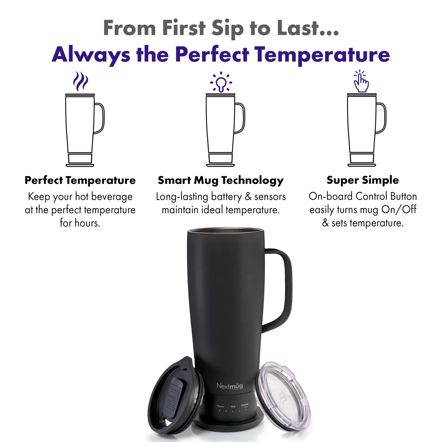 Nextmug Ultra - Temperature-Controlled, Self-Heating Travel Mug (Black - 24 oz.)
