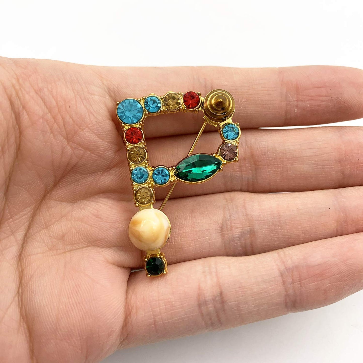 XGALBLA Letters P Plated Metal Stone Clear Colorful Crystal Lapel Pin Brooches Collar(Gold Tone)