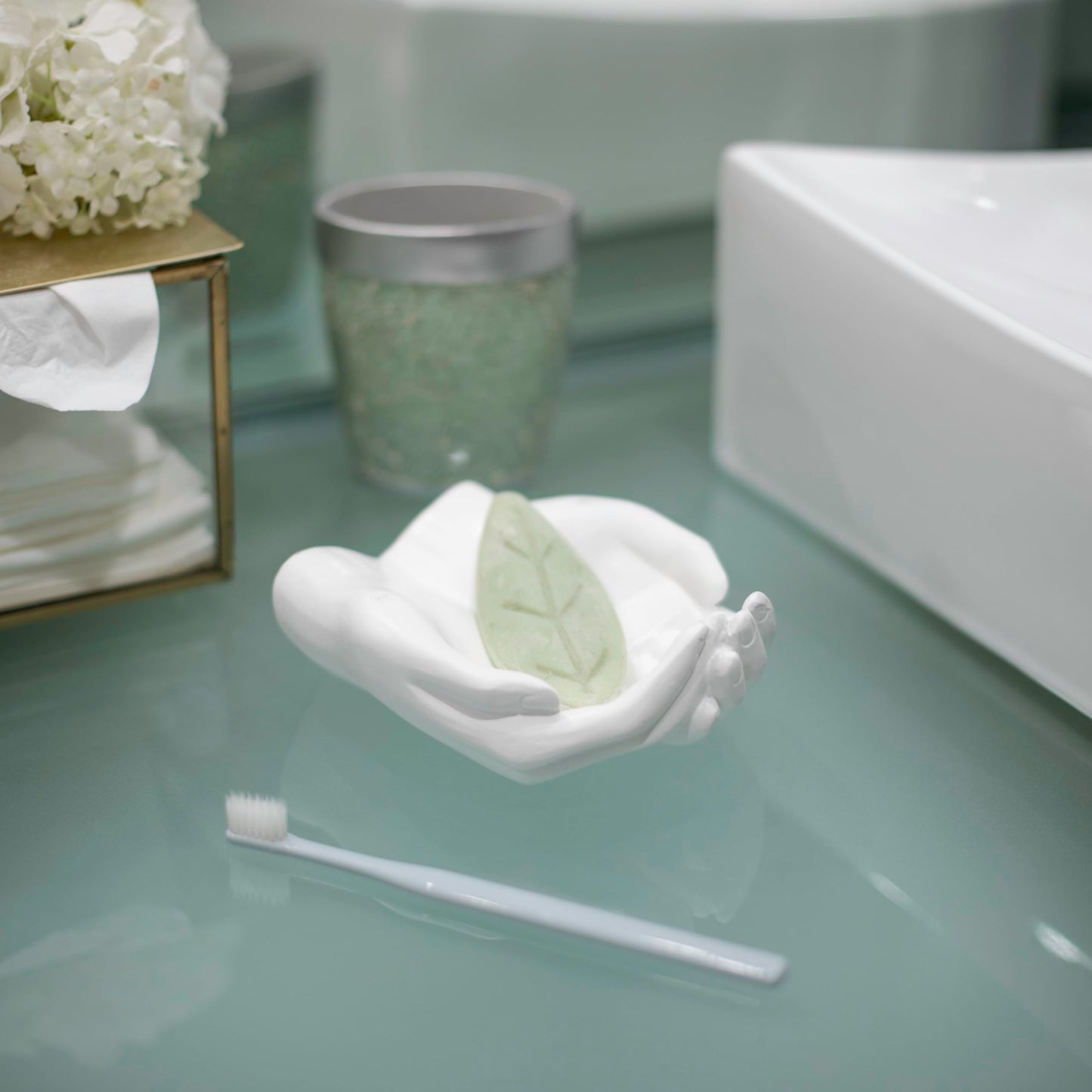 Danya B. CSK8076 Handle with Care Hands Holder, White Poly Resin Decorative Tray, Key Ring Jewelry Candle Trinket or Candy Dish, 5.25" W