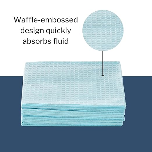 McKesson Disposable Towels [Pack of 500] for Dental Bibs, Nails, Tattoo, Dentist, Medical - 13 x 18 in, 2-Ply Tissue with Poly Back, Waffle Embossed, Blue
