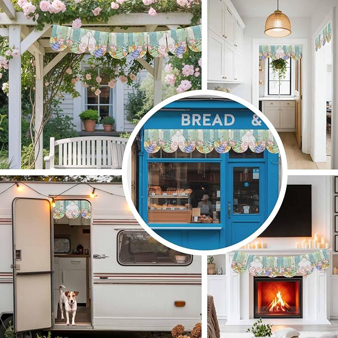 Cute Easter Bunny Banner 3Pcs Indoor Outdoor Hanging Banner Flag Eucalyptus Leaves Colorful Eggs Wooden Sign for Fireplace Mantel Decorative Bunting Garland Valance for Shop Door Decor 9.8"x15.8"