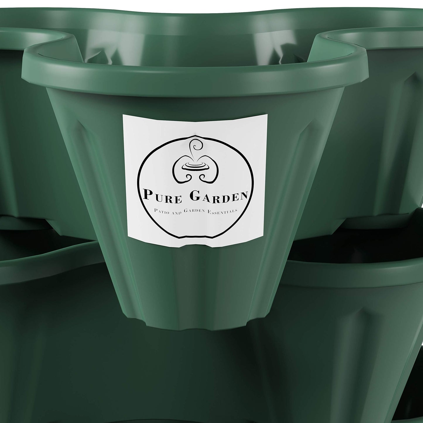 Set of 3 Stacking Planter Tower - 3-Tier Space Saving Flower Pots - Indoor/Outdoor Vertical Herb and Vegetable Planter by Pure Garden (Hunter Green)