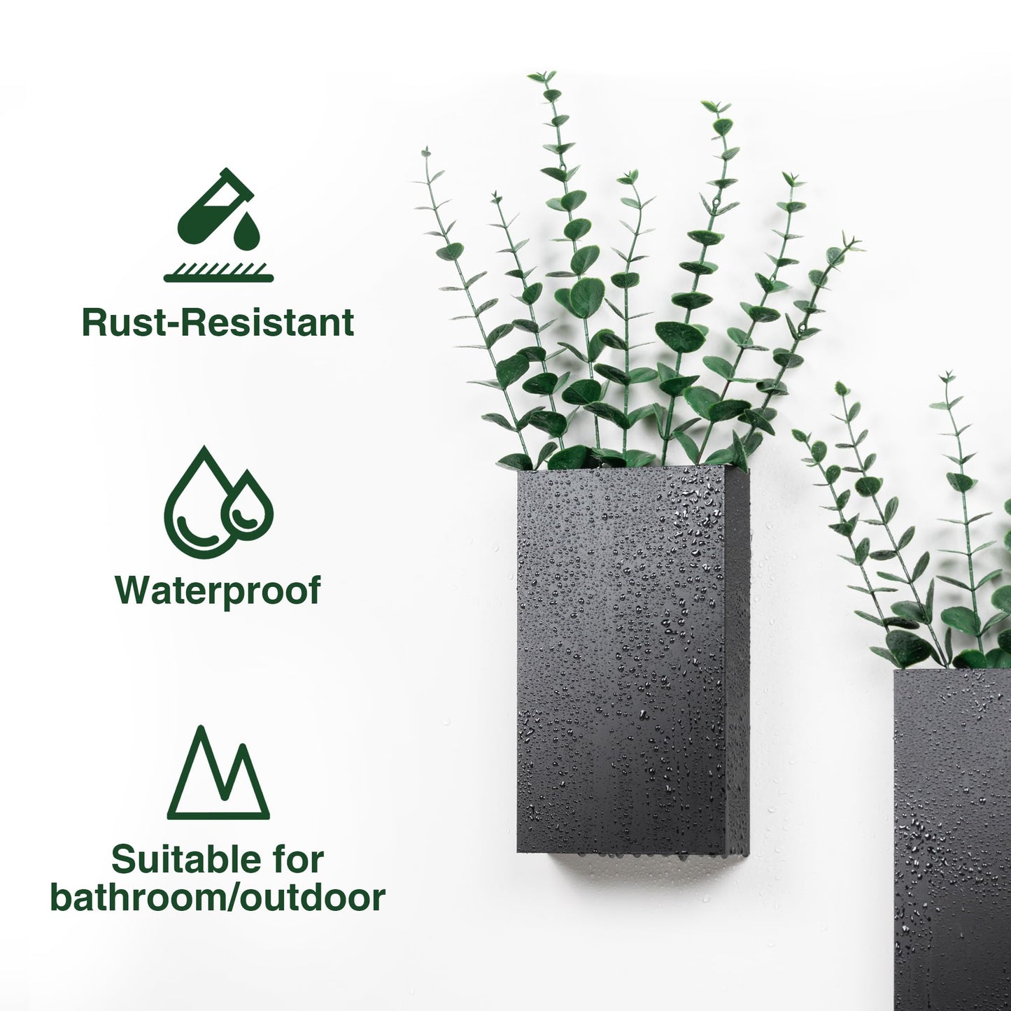 2 Pack Metal Wall Planter Vases Decor with Artificial Eucalyptus, Modern Farmhouse Rustic Hanging Pocket Planters for Indoor Greenery and Flowers, Living Room Bedroom Kitchen and Stairway Decoration