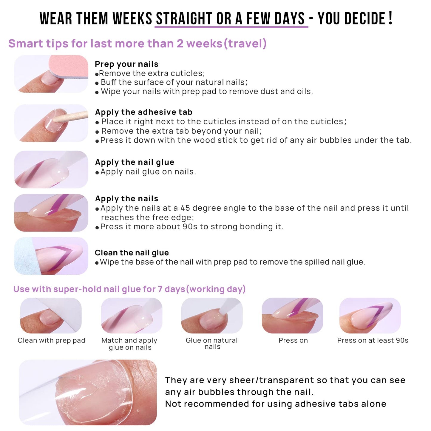 BTArtbox Press On Nails Short - Supremely Fit & Natural Soft Gel French Tip Press On Nails, Glue On Nails with Nail Glue, White French & Classic White