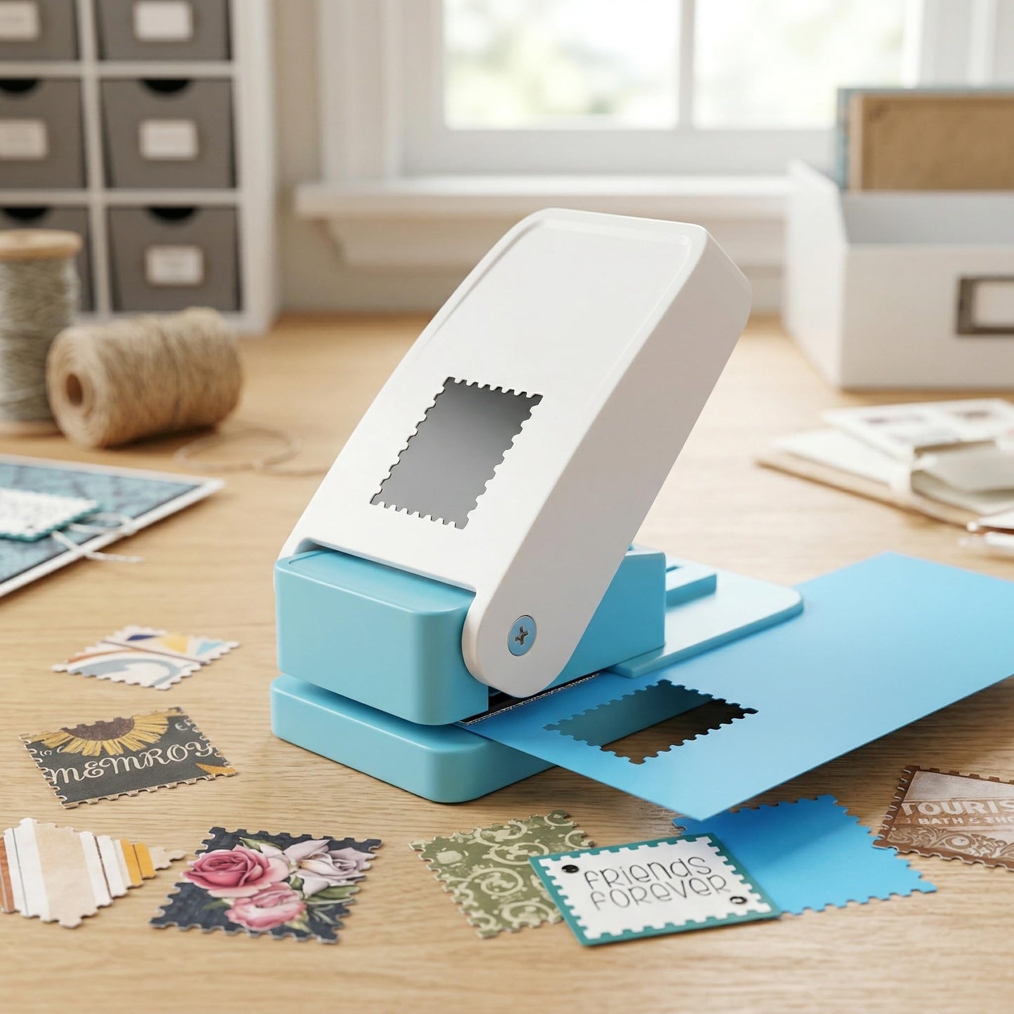 Stamp Punch with Storage Bag, Postage Stamp Paper Punch Heavy Duty, Lever Craft Paper Punches for Scrapbooking, Card Making, DIY Projects, Stamp Puncher that Looks Like a Real Stamp (1x0.8 inch)