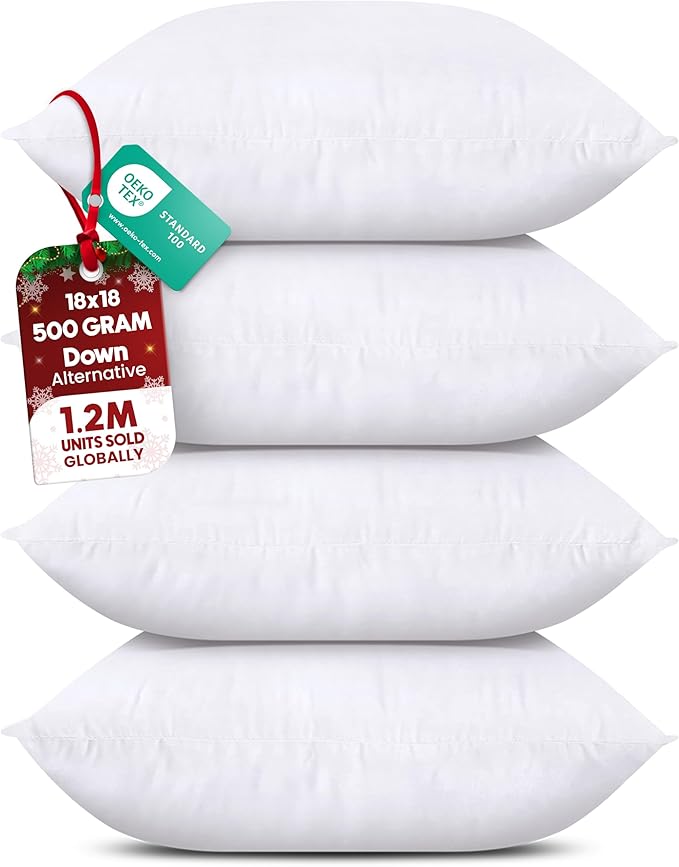 Utopia Bedding Throw Pillows (Set of 4, White), 18 x 18 Inches Pillows for Sofa, Bed and Couch Decorative Stuffer Pillow
