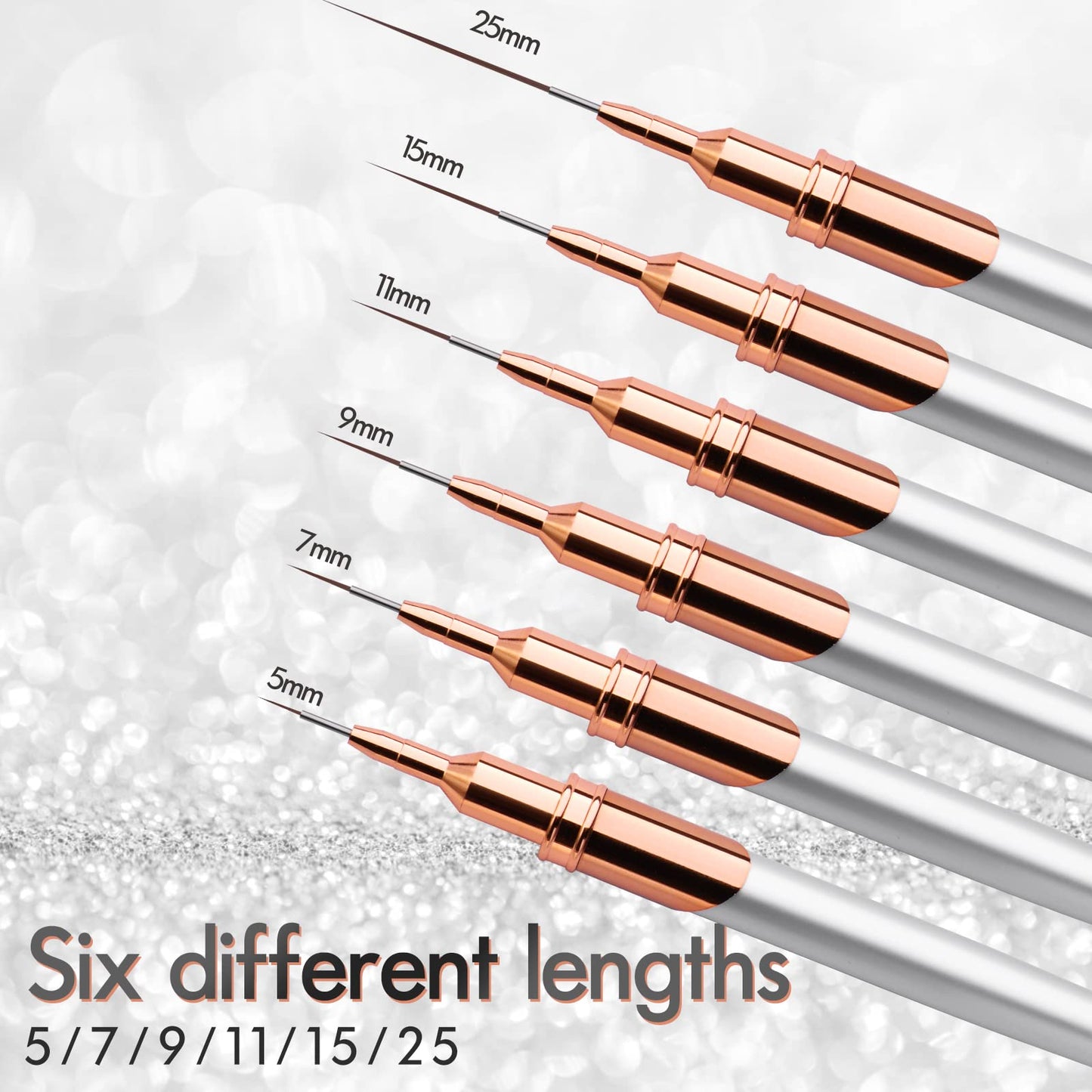 Yasterd 6pcs Nail Art Brushes Liner Striping Brush Set Nail Art Long Striper Pen, Nylon Bristles, Silver Metal Handle, 5/7/9/11/15/25mm