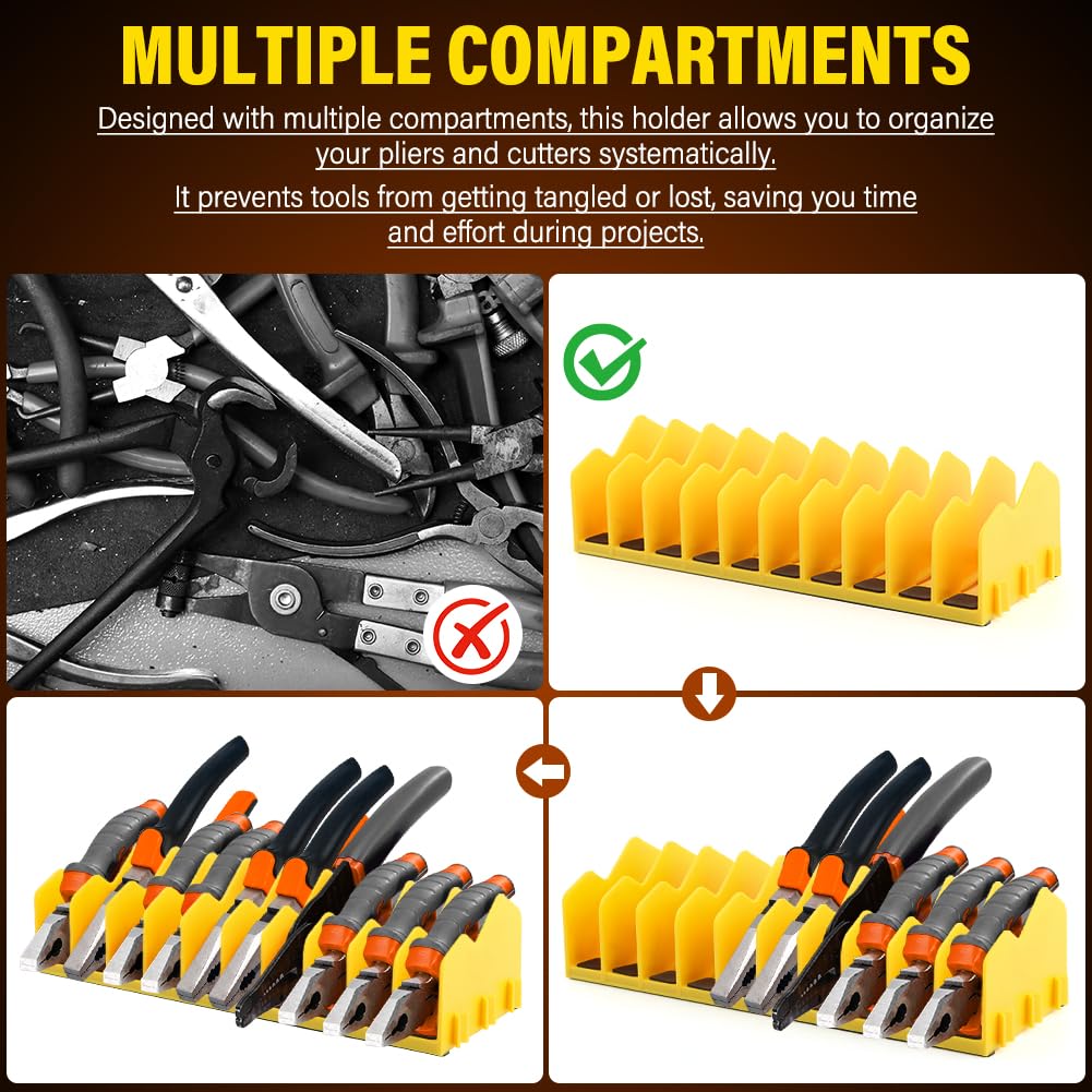 Plier Pro No-Slip Plier Organizer,2 Pcs Pliers Rack with Rubber Base,Holds 10-Tools of Any Size,Durable & Long-Lasting Tool Storage Box Rack for Pliers,Cutters,Other Small Tools