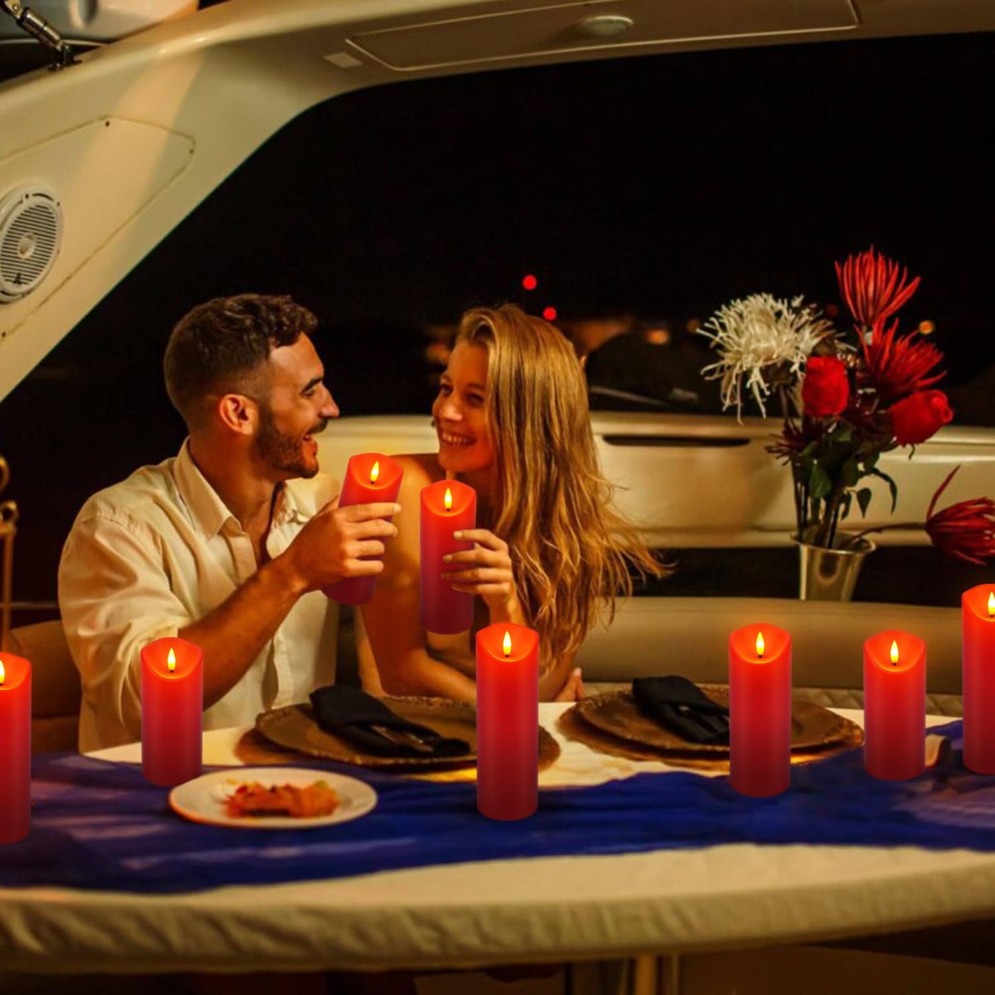 CAKETYCG 24-Pack Red Flameless LED Candles with Remote - Realistic Flickering Battery - Operated Pillar Candles forValentine's Day, Home Decor, Weddings, Parties.