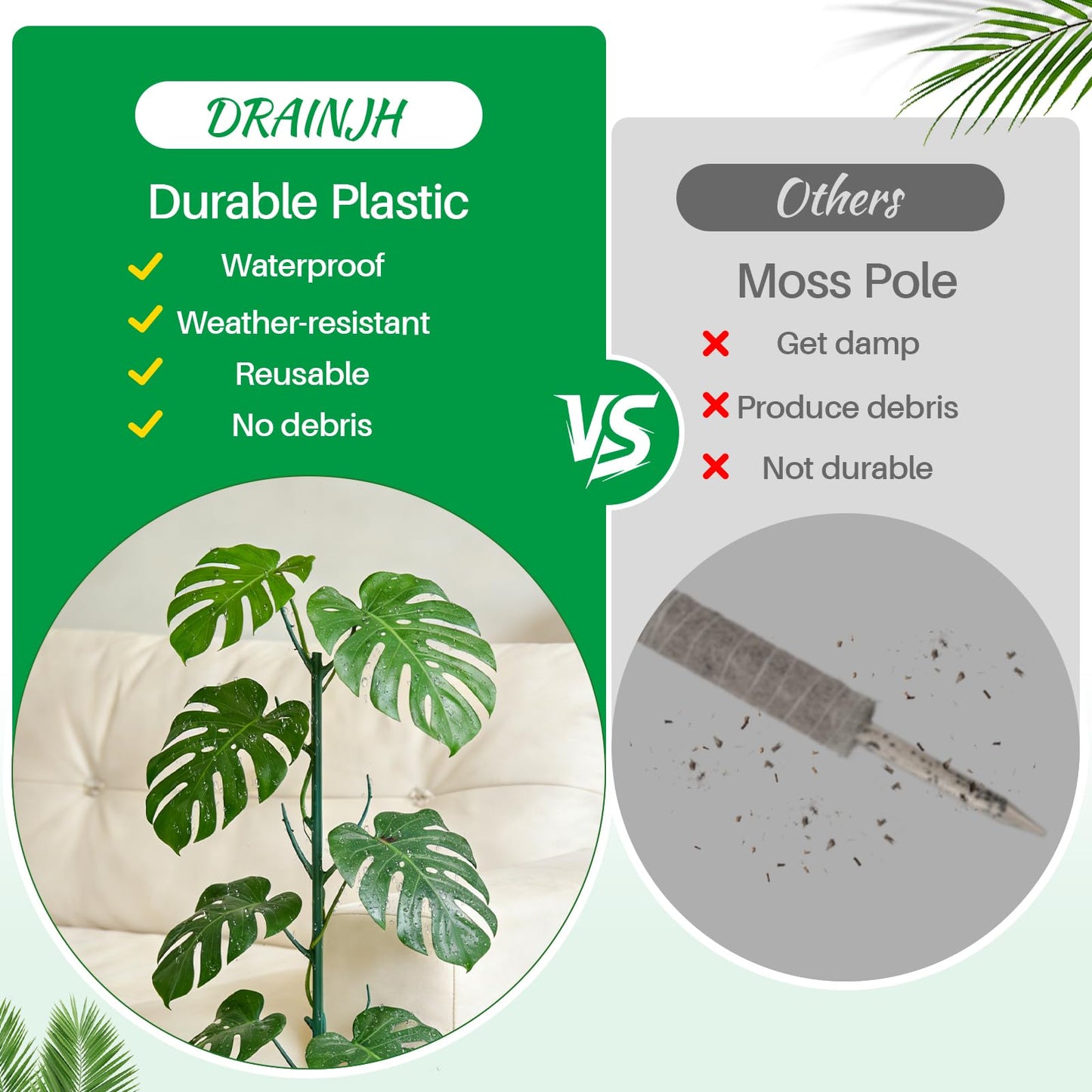 DRAINJH Monstera Plant Support Stakes, 30 Pcs Stackable Plant Support Stakes Sticks Poles for Indoor & Outdoor Plants, Climbing and Potted Plants, Stem Supports, Pothos